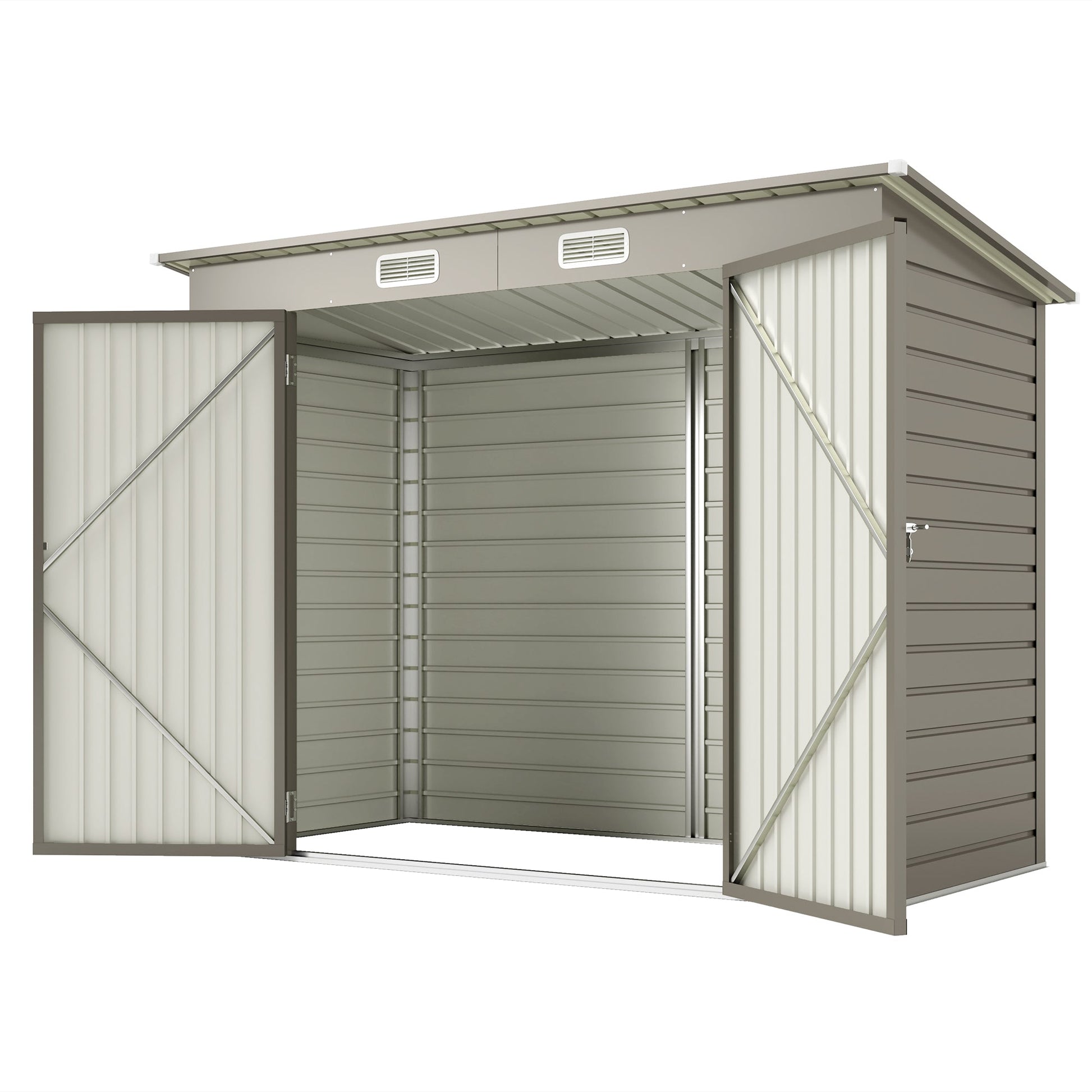 8 x 4FT Outdoor Storage Shed, Easy to Assemble Galvanized Metal Garden Shed, Waterproof Tool Shed with Lockable Door and 2 Vents for Backyard, Lawn, Patio, Light Grey
