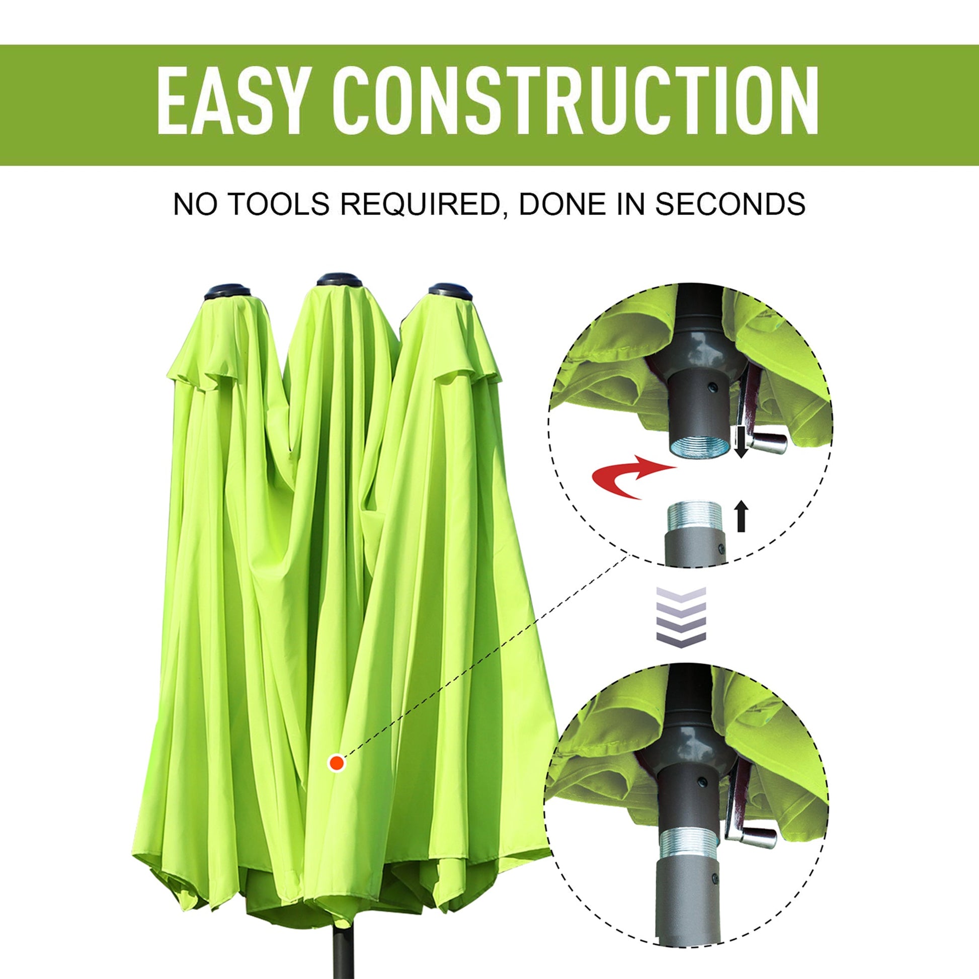 15ft Double-sided Patio Umbrella with Twin Canopy, Extra Large Outdoor Parasol with Crank for Pool, Deck, Market, Green