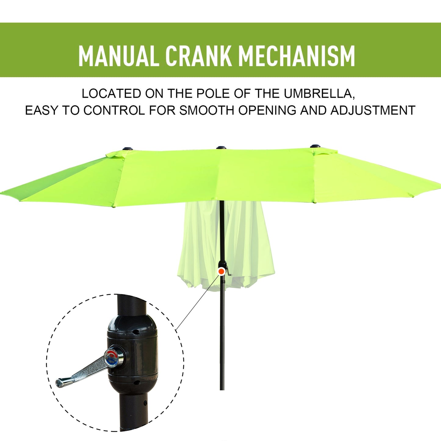 15ft Double-sided Patio Umbrella with Twin Canopy, Extra Large Outdoor Parasol with Crank for Pool, Deck, Market, Green