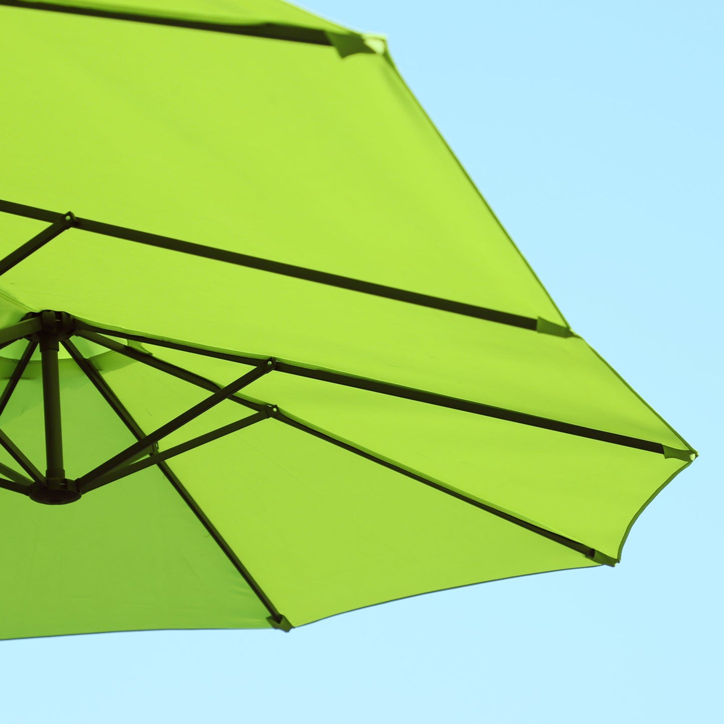15ft Double-sided Patio Umbrella with Twin Canopy, Extra Large Outdoor Parasol with Crank for Pool, Deck, Market, Green