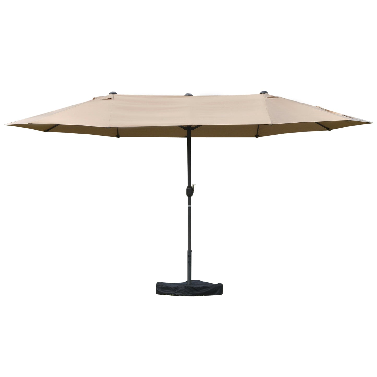15' Outdoor Patio Umbrella with Twin Canopy Sunshade Steel Table Umbrella with Lift Crank, Cross base, Sandbag, Khaki