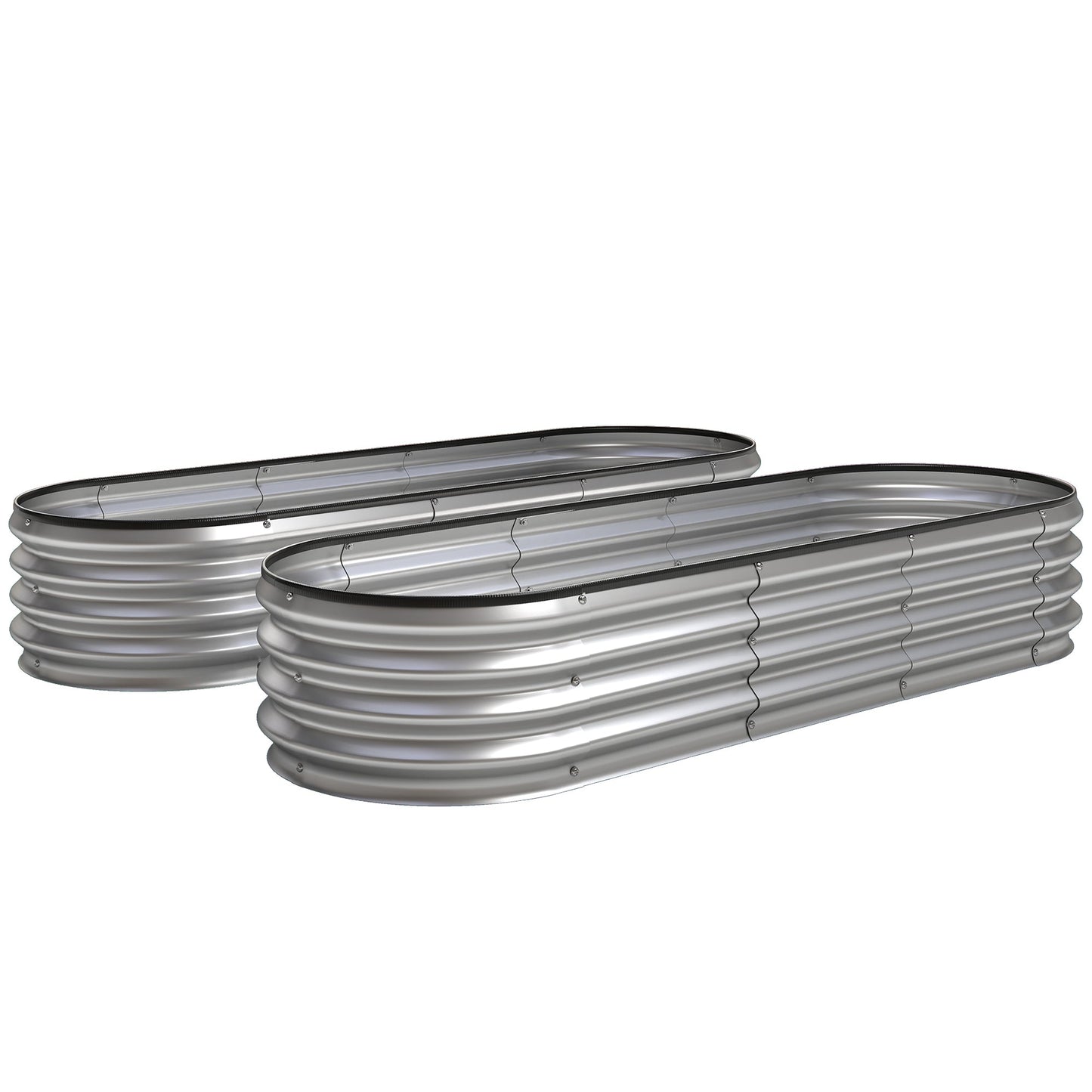 2Pcs Galvanized Raised Garden Bed, 6 x 2 x 1 ft Modular Metal Garden Beds with Rubber Strip Edging, Oval Outdoor Planter Box for Vegetables, Flowers, Herbs, Silver