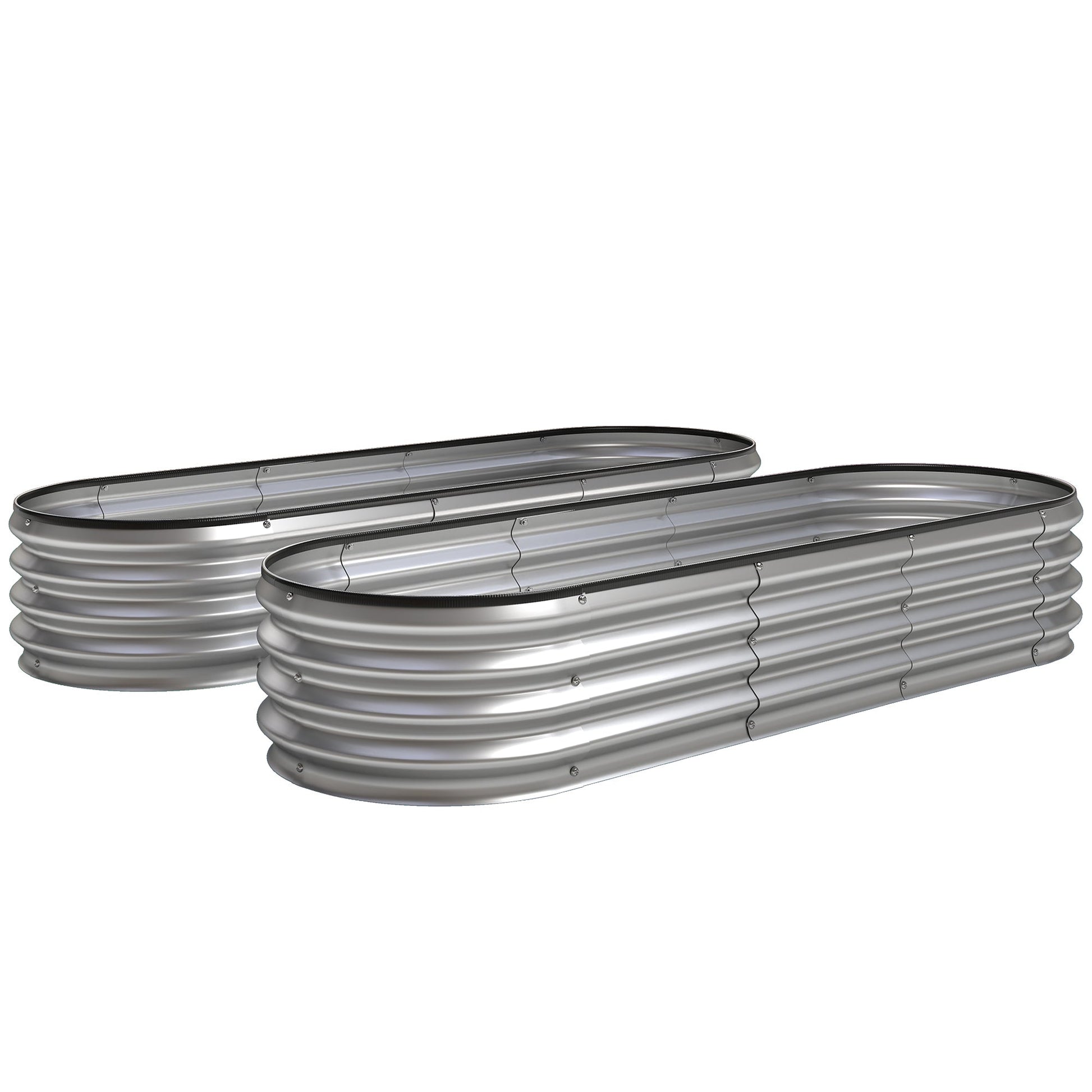 2Pcs Galvanized Raised Garden Bed, 6 x 2 x 1 ft Modular Metal Garden Beds with Rubber Strip Edging, Oval Outdoor Planter Box for Vegetables, Flowers, Herbs, Silver