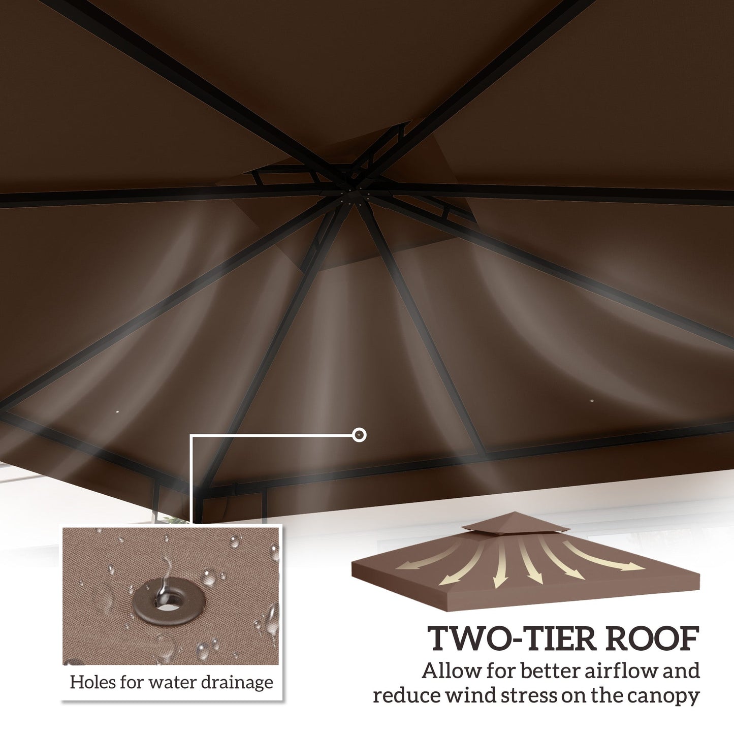 9.8' x 9.8' Square 2-Tier Gazebo Canopy Replacement Top Cover Outdoor Garden Sun Shade, Coffee