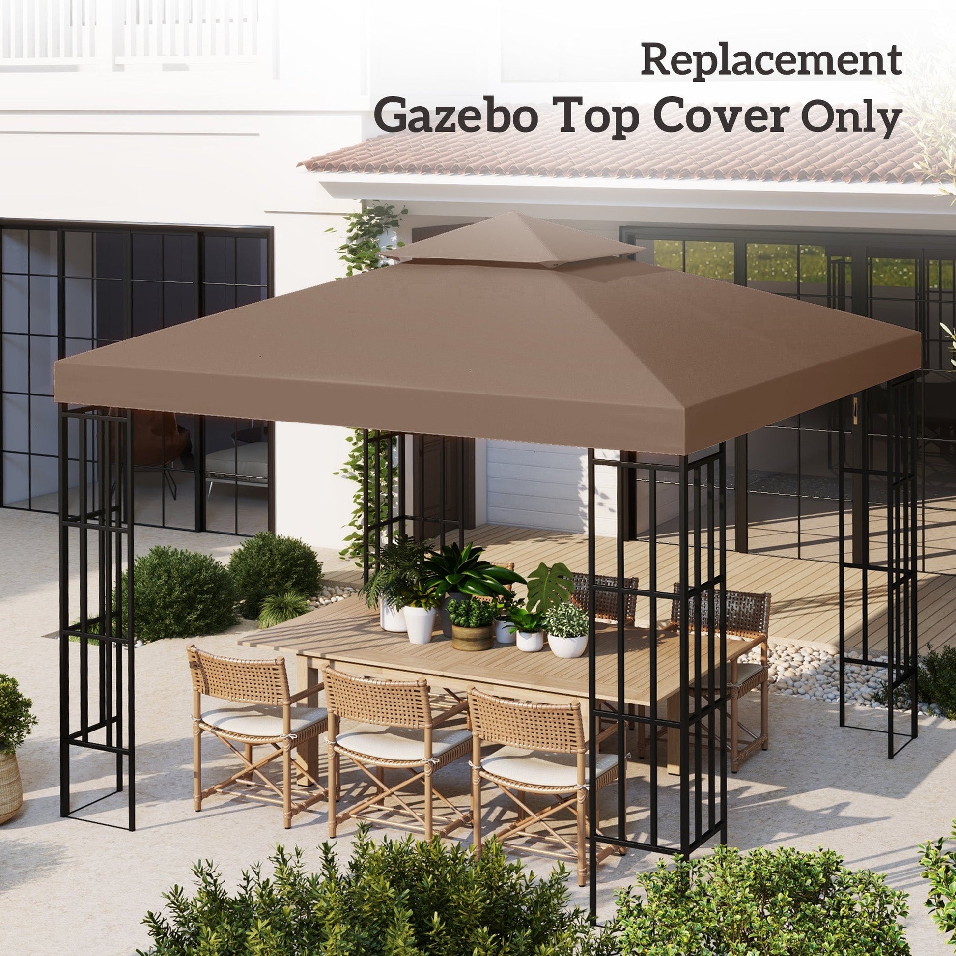 9.8' x 9.8' Square 2-Tier Gazebo Canopy Replacement Top Cover Outdoor Garden Sun Shade, Coffee