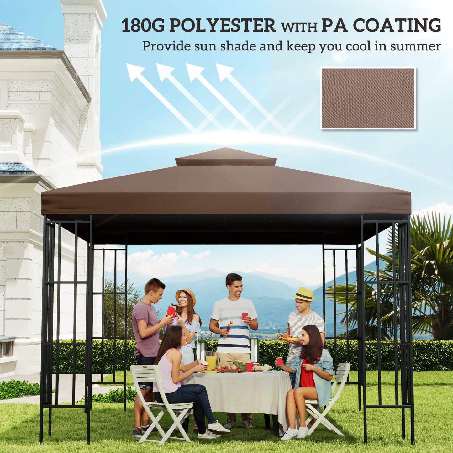 9.8' x 9.8' Square 2-Tier Gazebo Canopy Replacement Top Cover Outdoor Garden Sun Shade, Coffee
