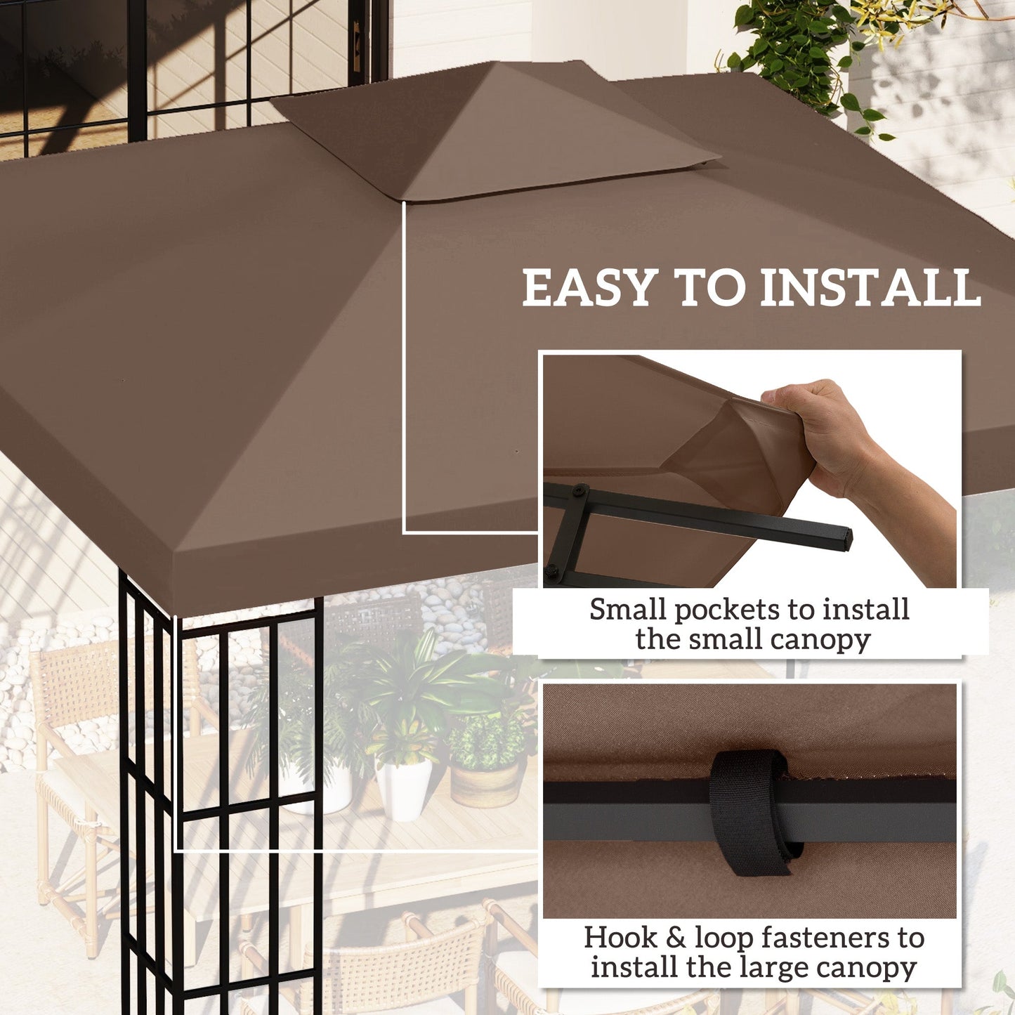 9.8' x 9.8' Square 2-Tier Gazebo Canopy Replacement Top Cover Outdoor Garden Sun Shade, Coffee