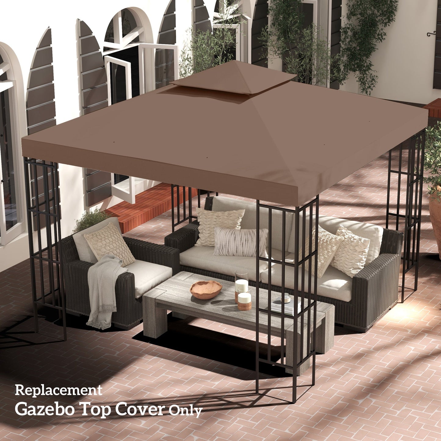 9.8' x 9.8' Square 2-Tier Gazebo Canopy Replacement Top Cover Outdoor Garden Sun Shade, Coffee