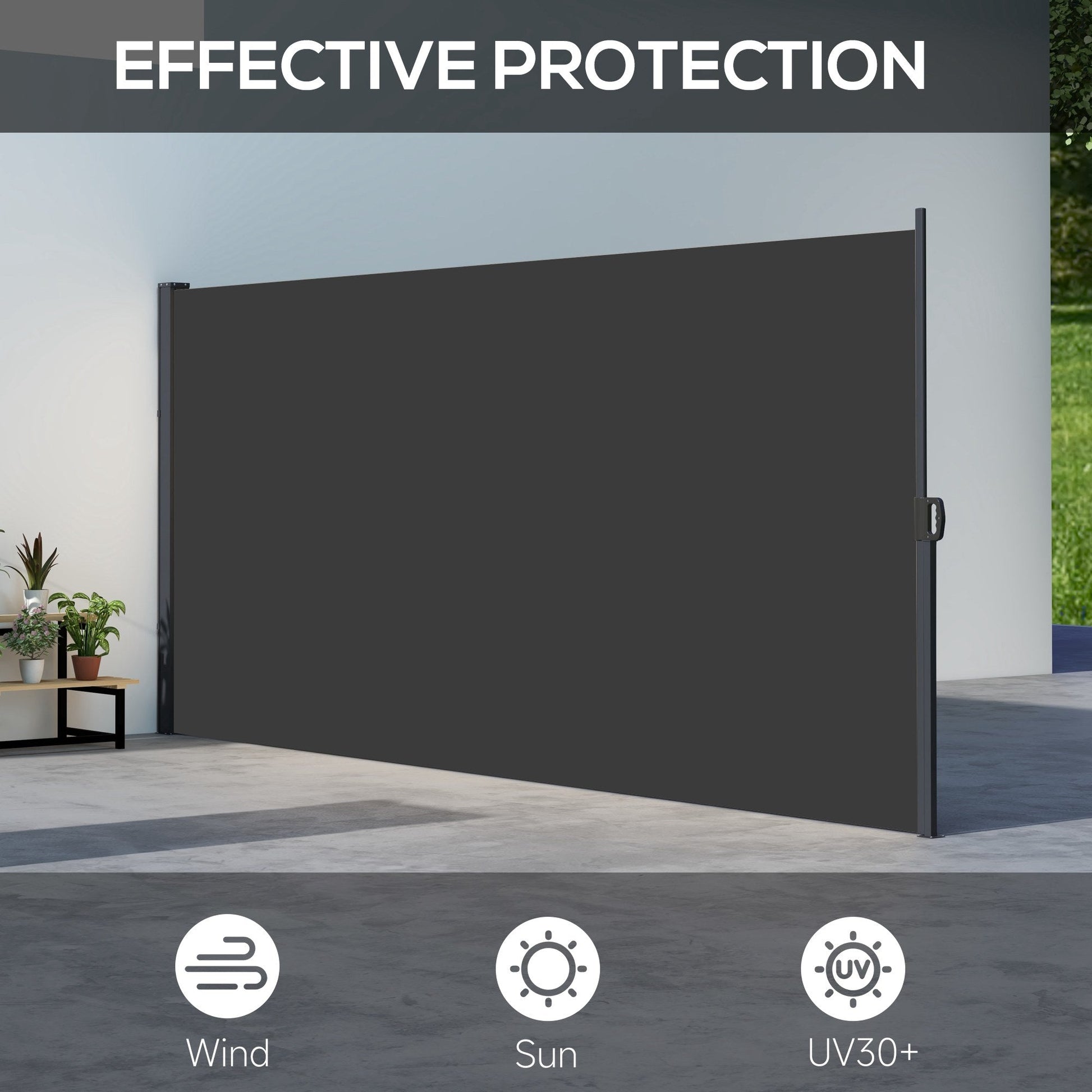 13' x 6' Retractable Side Awning, Garden Privacy Screen Divider, Full Cassette Windbreaker for Hot Tub, Balcony, Terrace, Pool, Black