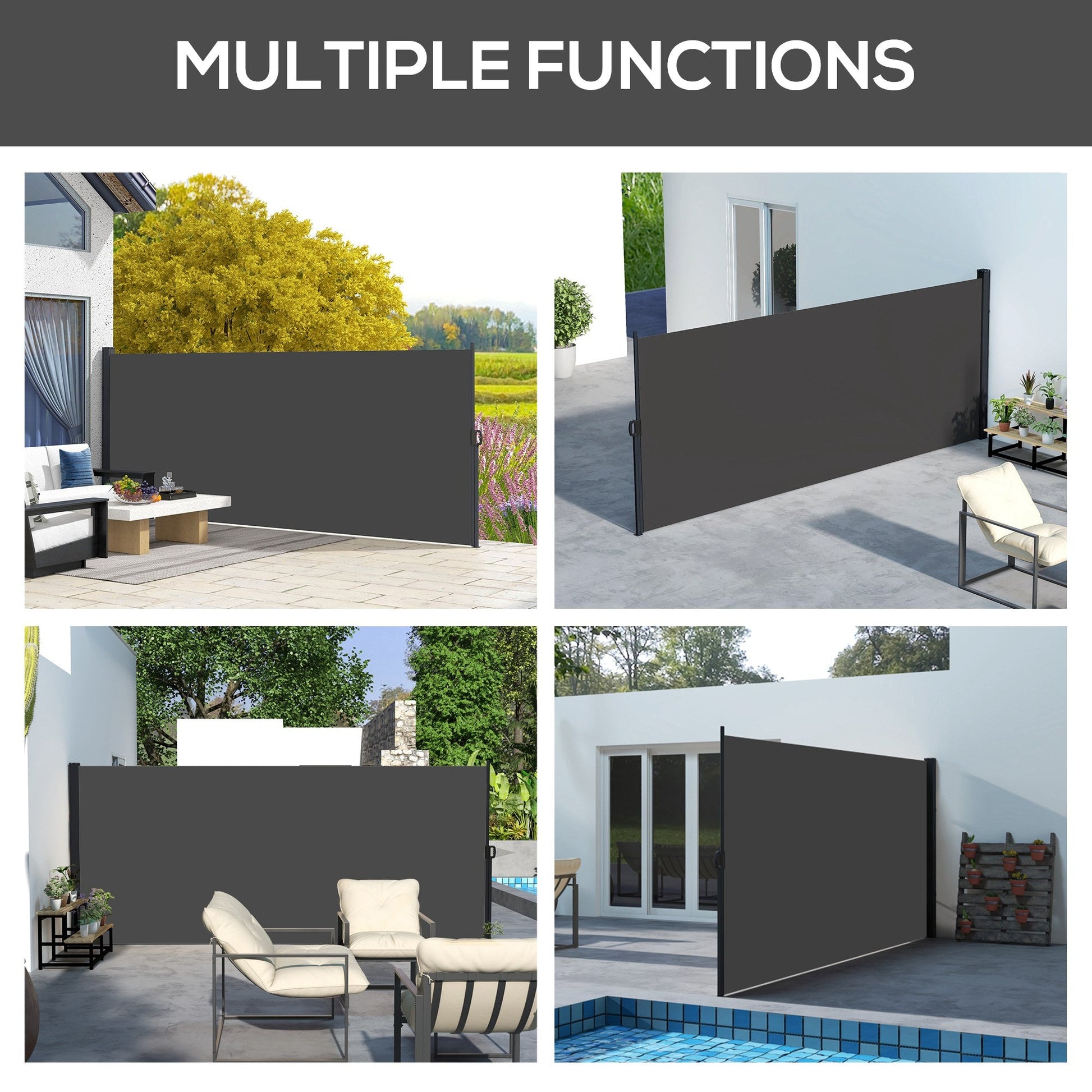 13' x 6' Retractable Side Awning, Garden Privacy Screen Divider, Full Cassette Windbreaker for Hot Tub, Balcony, Terrace, Pool, Black