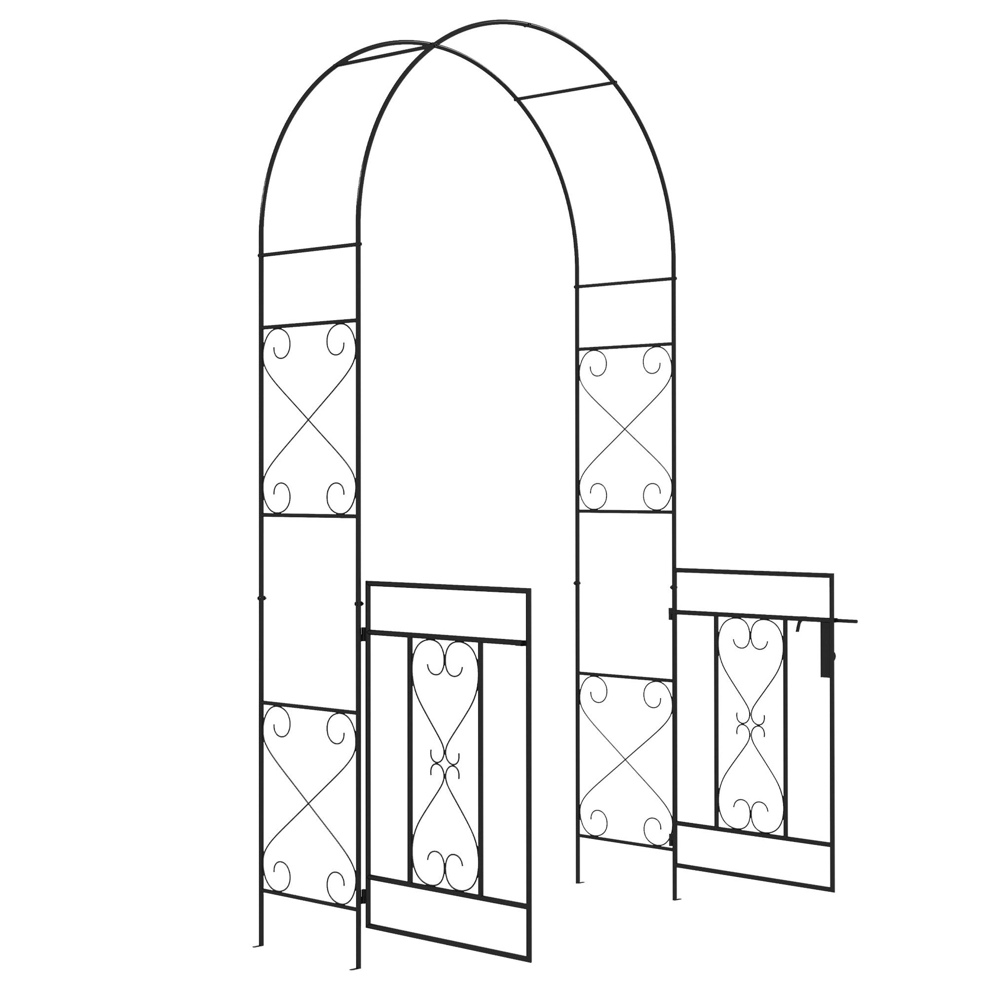 7.6FT Metal Garden Arch with Gate, Garden Arbor Trellis for Climbing Plants, Roses, Vines, Wedding Arch for Outdoor Garden, Lawn, Backyard, Black