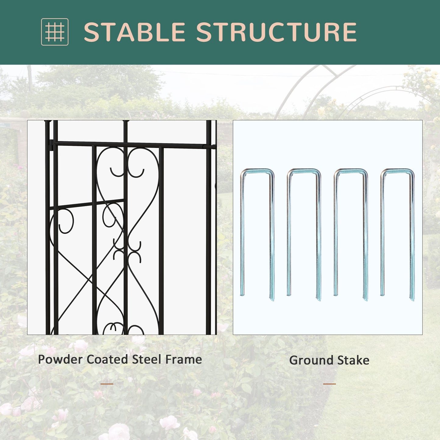7.6FT Metal Garden Arch with Gate, Garden Arbor Trellis for Climbing Plants, Roses, Vines, Wedding Arch for Outdoor Garden, Lawn, Backyard, Black