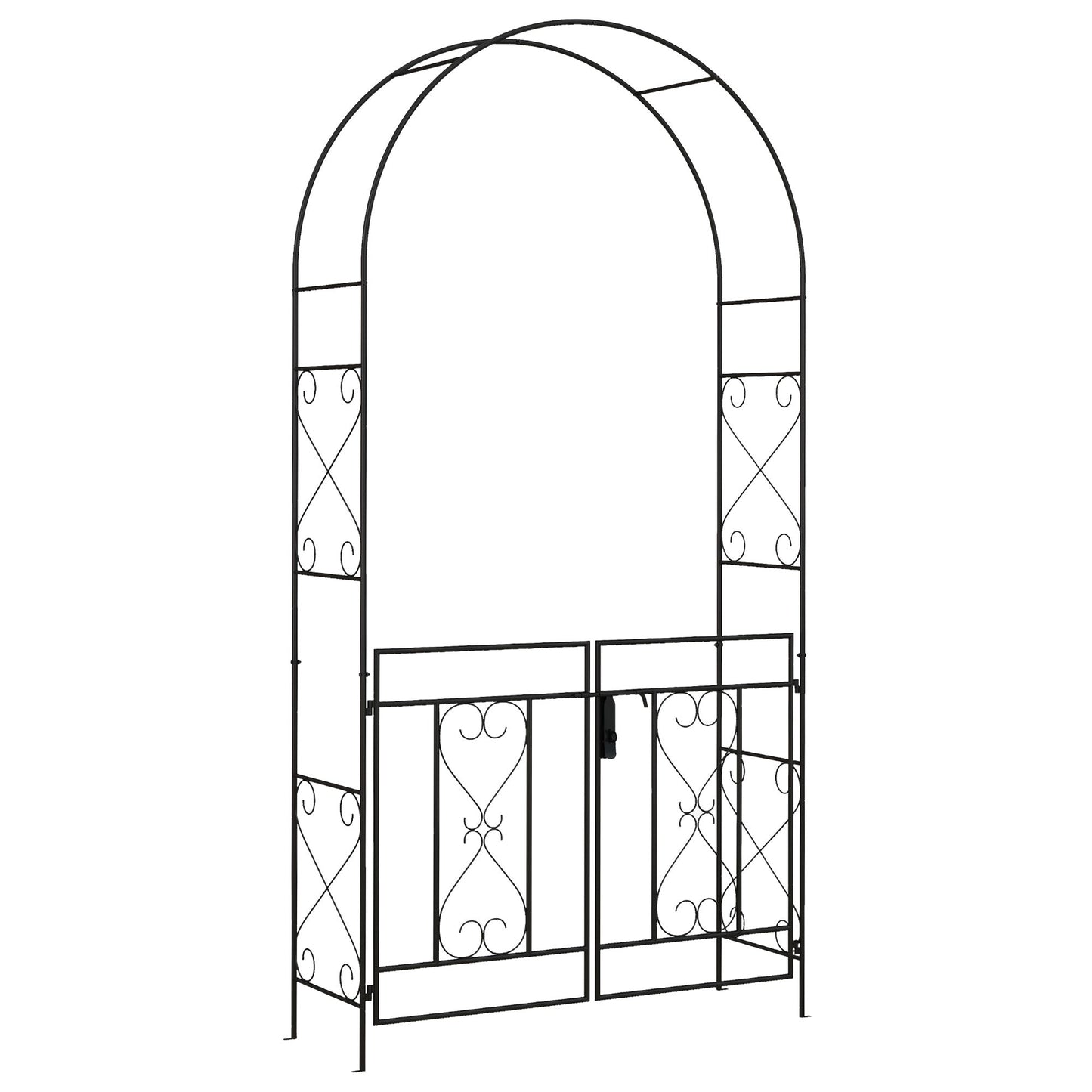 7.6FT Metal Garden Arch with Gate, Garden Arbor Trellis for Climbing Plants, Roses, Vines, Wedding Arch for Outdoor Garden, Lawn, Backyard, Black