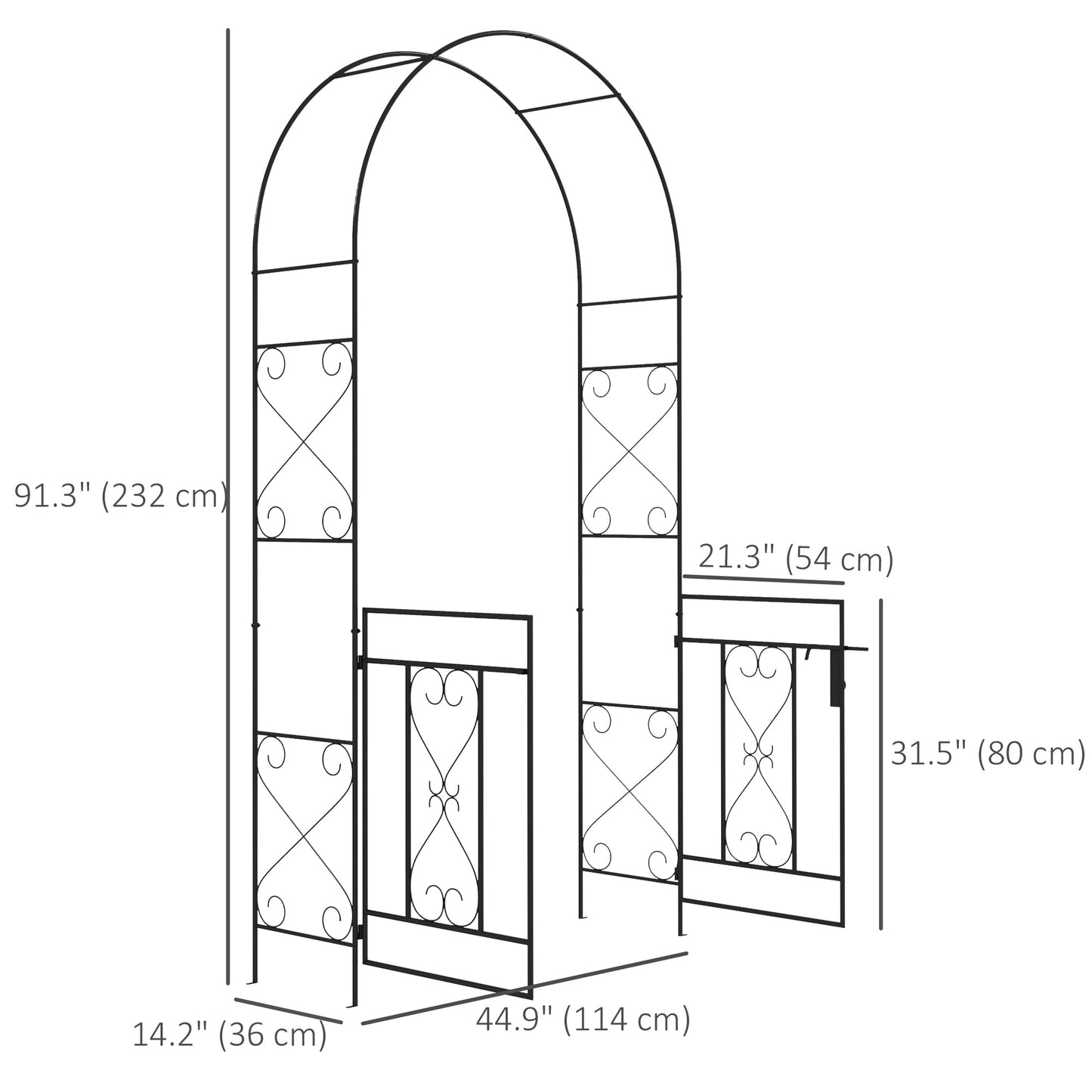 7.6FT Metal Garden Arch with Gate, Garden Arbor Trellis for Climbing Plants, Roses, Vines, Wedding Arch for Outdoor Garden, Lawn, Backyard, Black