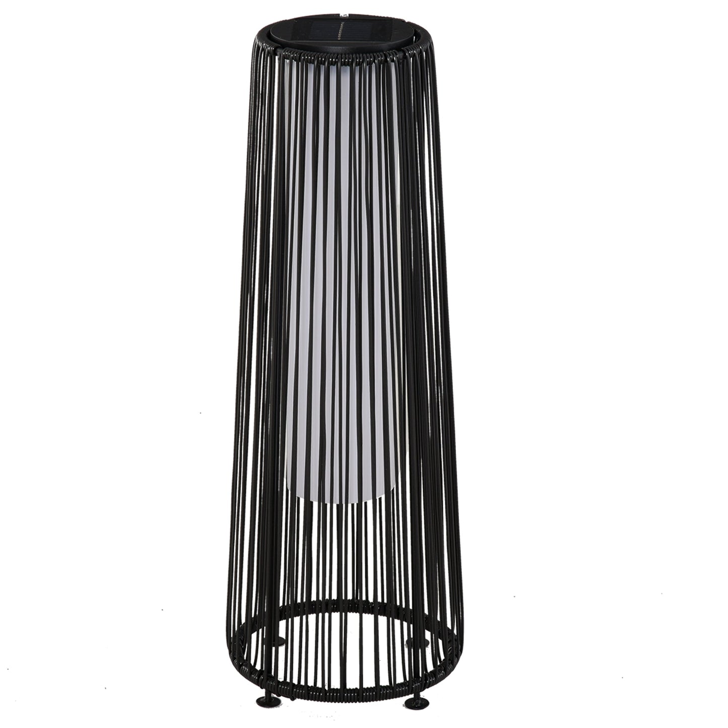 Wicker Solar Floor Lamp, 24" Solar Powered Outdoor Lamp with Auto On/Off LED Lights, IP44 Waterproof, Decorative Outdoor Lantern for Patio, Porch, Pathway, Black
