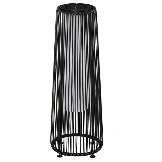 Wicker Solar Floor Lamp, 24" Solar Powered Outdoor Lamp with Auto On/Off LED Lights, IP44 Waterproof, Decorative Outdoor Lantern for Patio, Porch, Pathway, Black