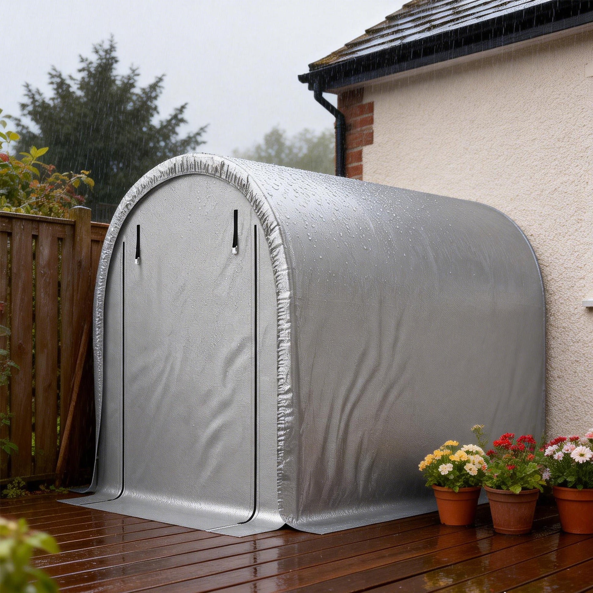 8' x 5' Portable Shed, Water-Resistant Bike Tent with Roll-up Zipper Door and Galvanized Steel Frame, Outdoor Storage Shed for Bike, Firewood, Garden Tools, Light Grey