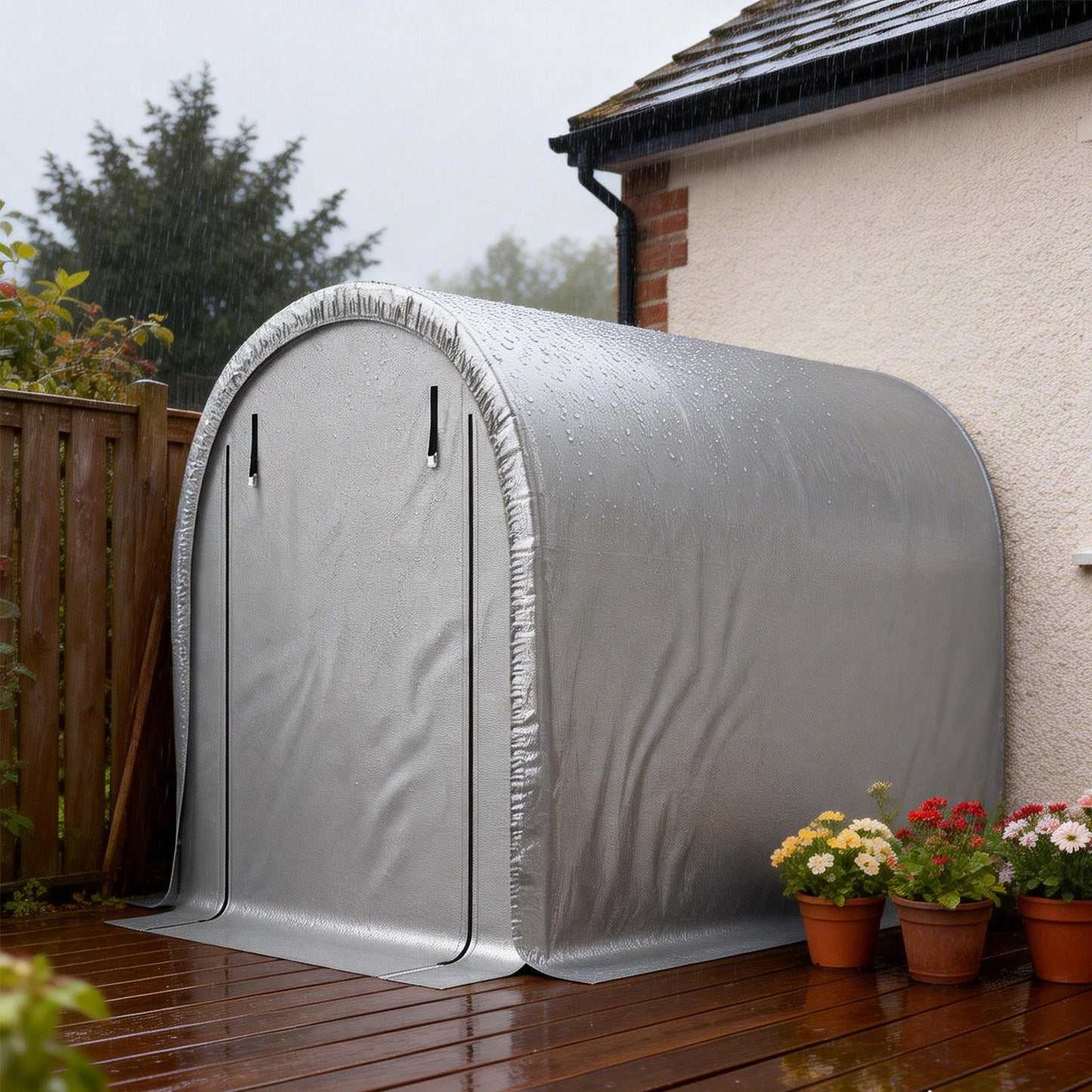 8' x 5' Portable Shed, Water-Resistant Bike Tent with Roll-up Zipper Door and Galvanized Steel Frame, Outdoor Storage Shed for Bike, Firewood, Garden Tools, Light Grey