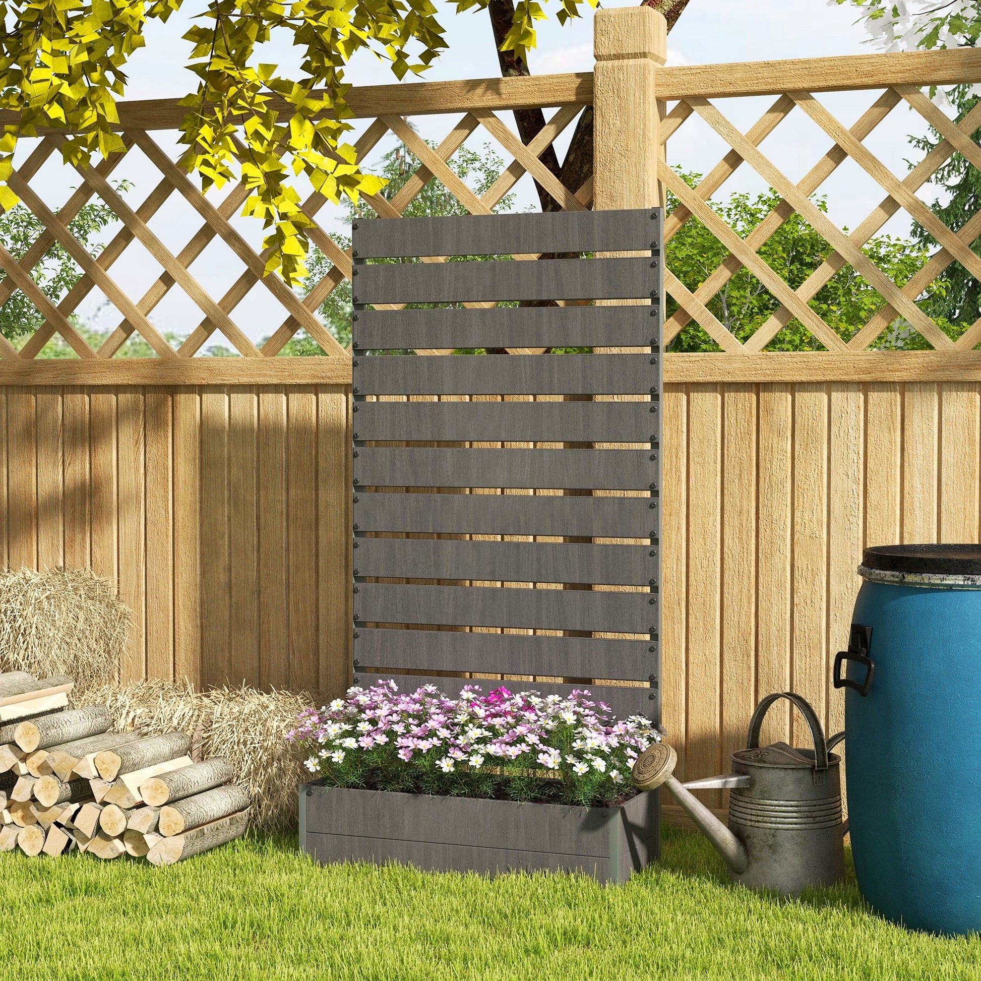 Raised Garden Bed with Trellis for Climbing Plants, 35.6" x 15" x 70.9" Planter Box with Self Draining Gap, Freestanding Trellis Planter for Outdoor, Patio, Dark Grey