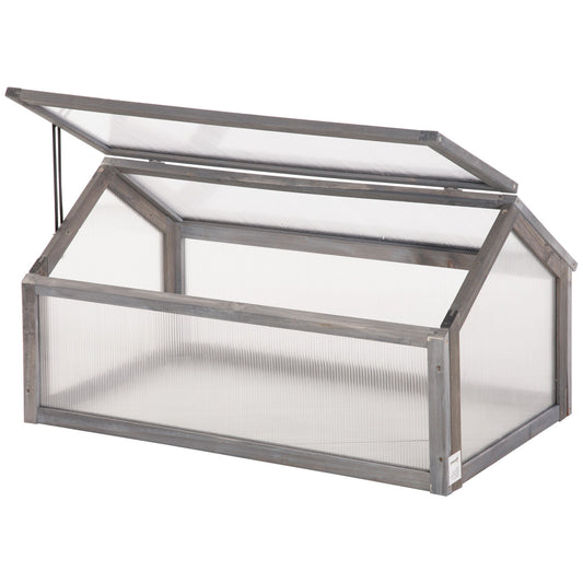 Wooden Cold Frame Greenhouse Garden Portable Raised Planter with Openable Top for Indoor, Outdoor, Flowers, Vegetables, Plants, 35.5" x 20.5" x 19.5", Grey