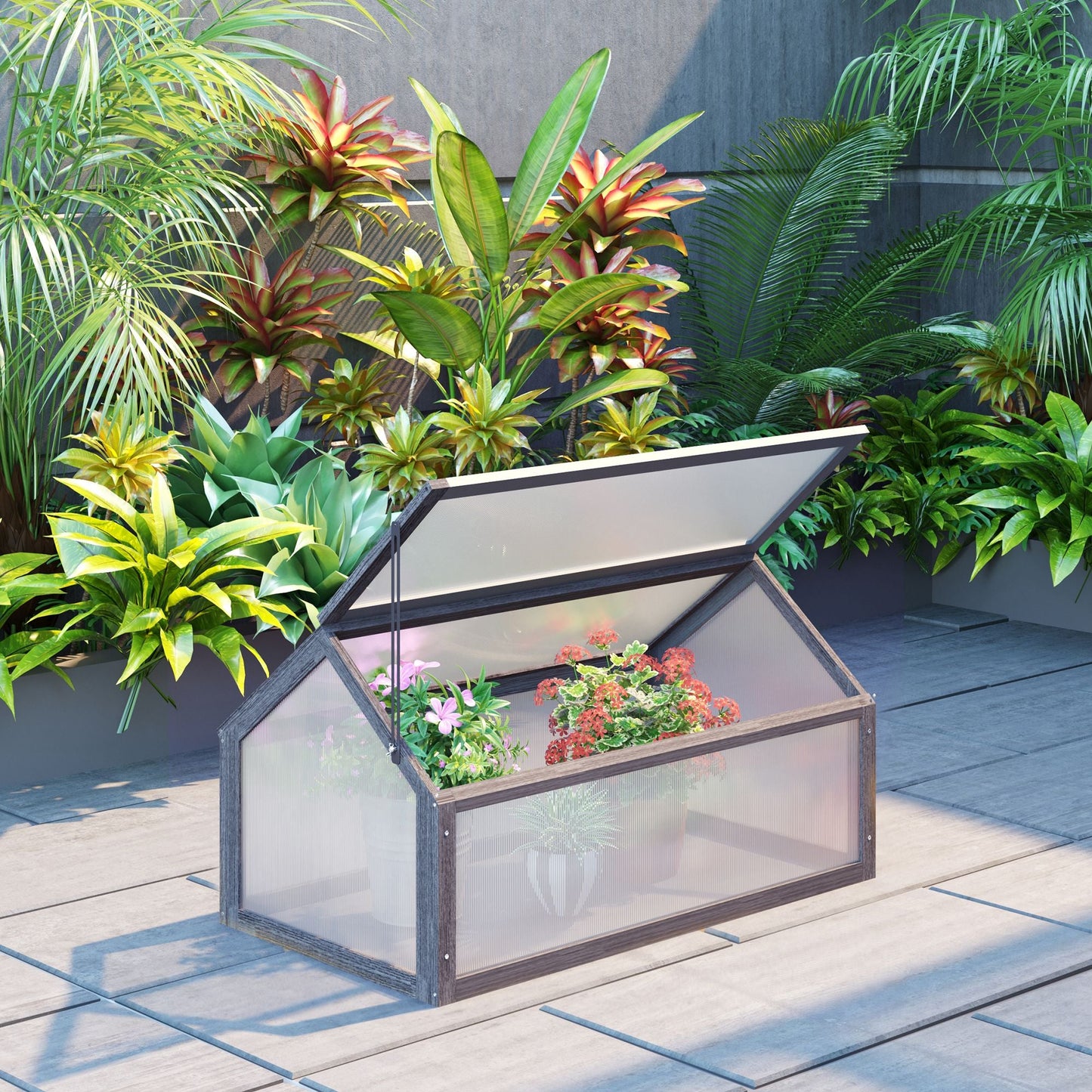 Wooden Cold Frame Greenhouse Garden Portable Raised Planter with Openable Top for Indoor, Outdoor, Flowers, Vegetables, Plants, 35.5" x 20.5" x 19.5", Grey