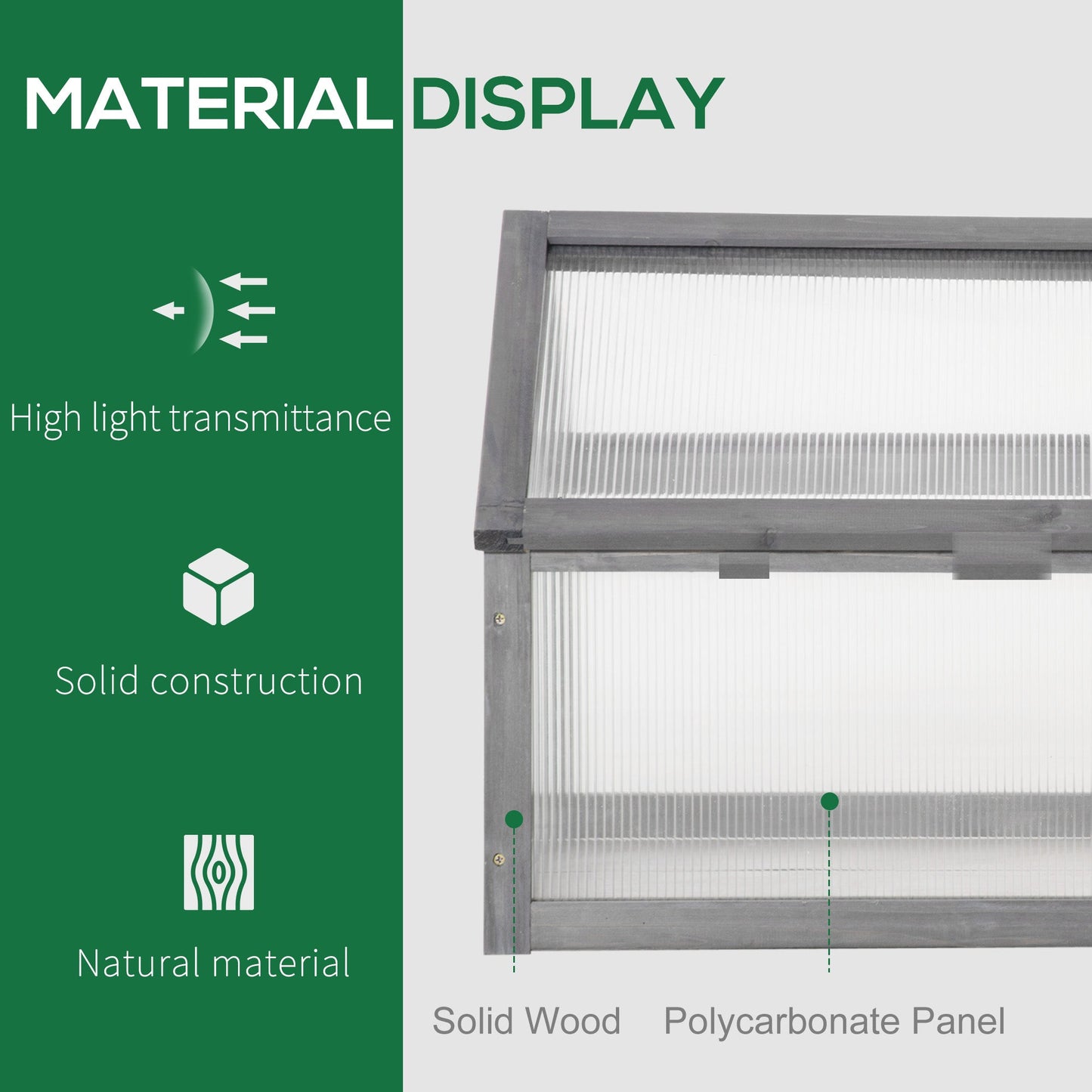 Wooden Cold Frame Greenhouse Garden Portable Raised Planter with Openable Top for Indoor, Outdoor, Flowers, Vegetables, Plants, 35.5" x 20.5" x 19.5", Grey