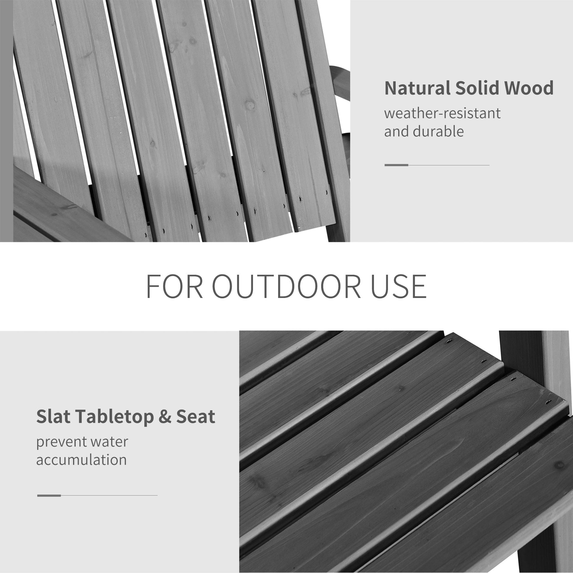 2-Seater Outdoor Wooden Bench with Middle Table and Umbrella Hole, Garden Bench for 2 Persons, Patio Loveseat with Slatted Seat and Back, Light Grey
