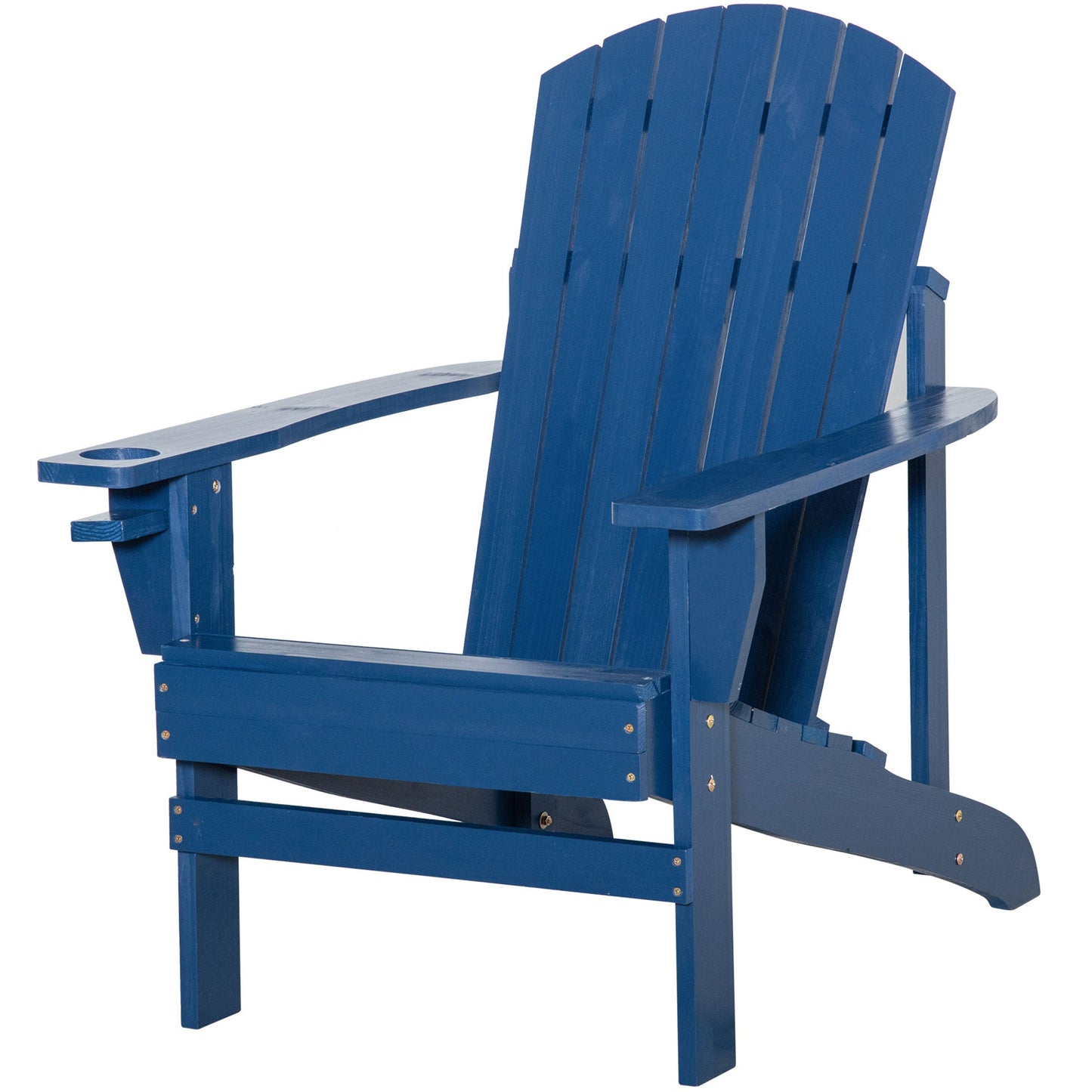 Classic Adirondack Chair Muskoka Chair, Garden Deck Chair with Cup Holder for Patio, Indoor, Backyard, Navy Blue