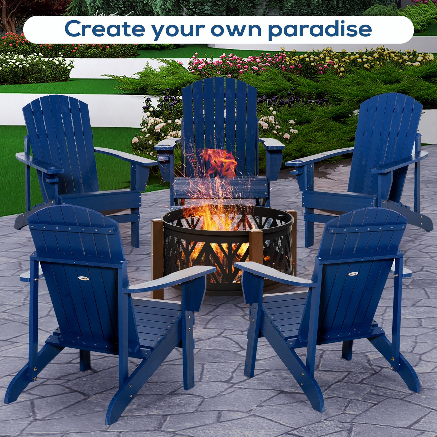 Classic Adirondack Chair Muskoka Chair, Garden Deck Chair with Cup Holder for Patio, Indoor, Backyard, Navy Blue