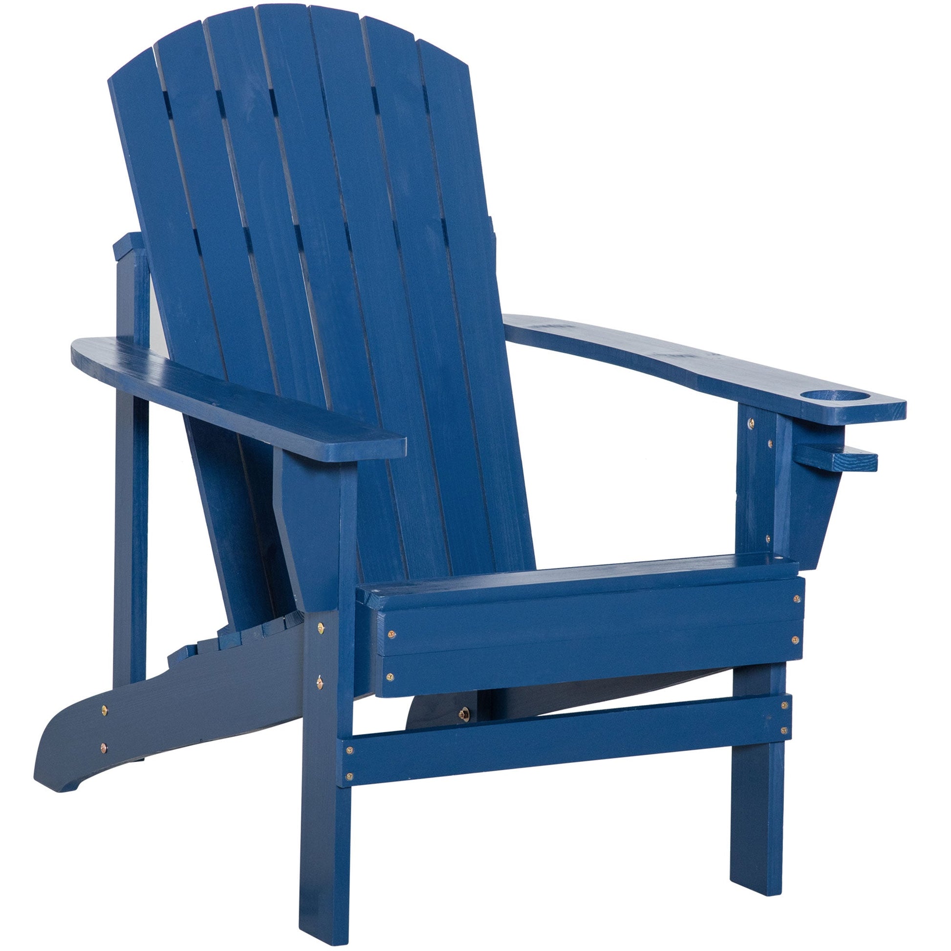 Classic Adirondack Chair Muskoka Chair, Garden Deck Chair with Cup Holder for Patio, Indoor, Backyard, Navy Blue