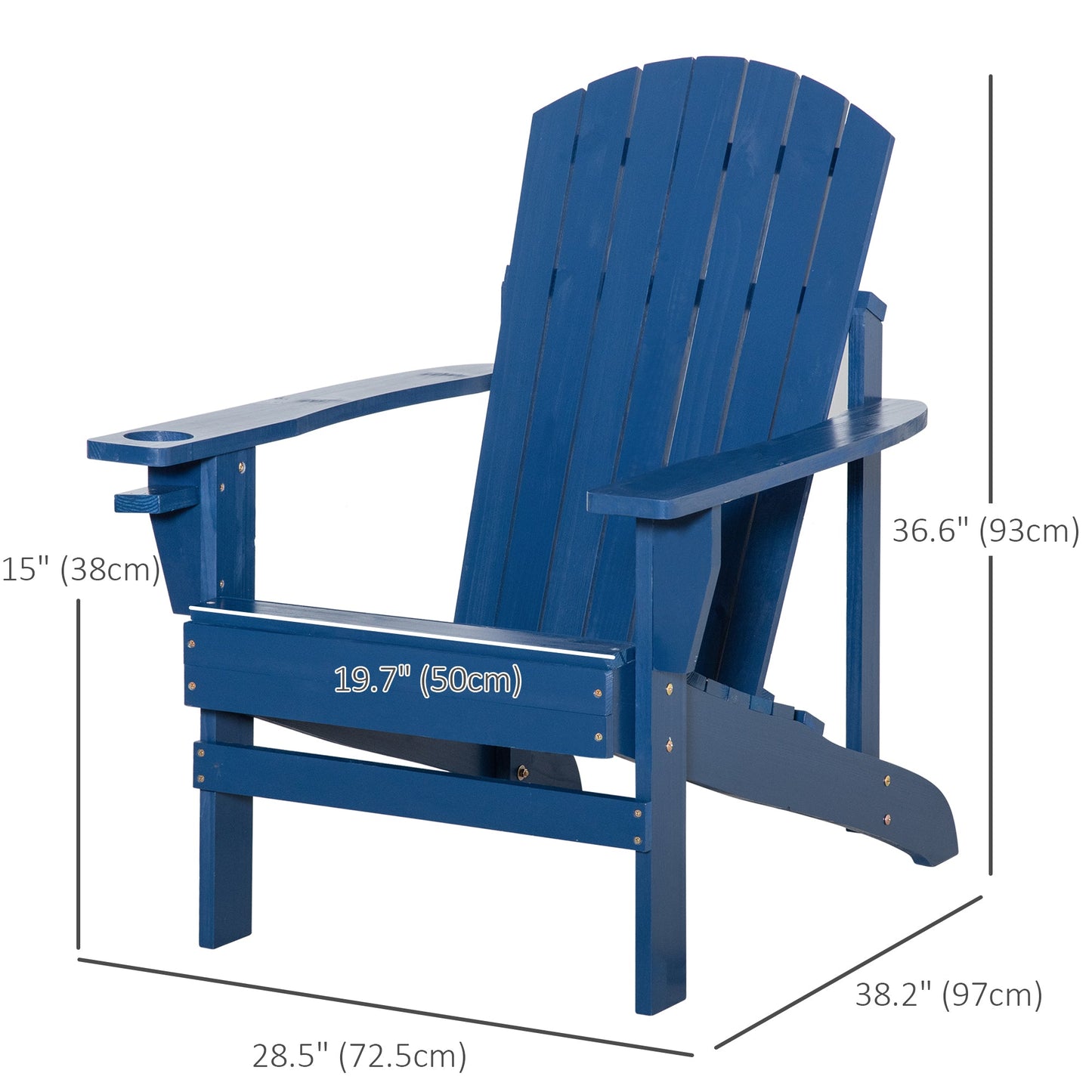 Classic Adirondack Chair Muskoka Chair, Garden Deck Chair with Cup Holder for Patio, Indoor, Backyard, Navy Blue