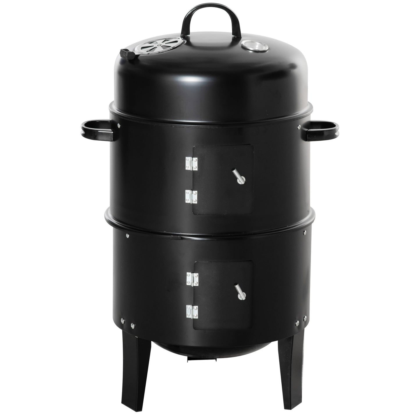 Vertical Charcoal BBQ Smoker, 3-in-1 16" Round Barbecue Grill with 2 Cooking Area and Thermometer for Outdoor Camping Picnic Cooking, Black