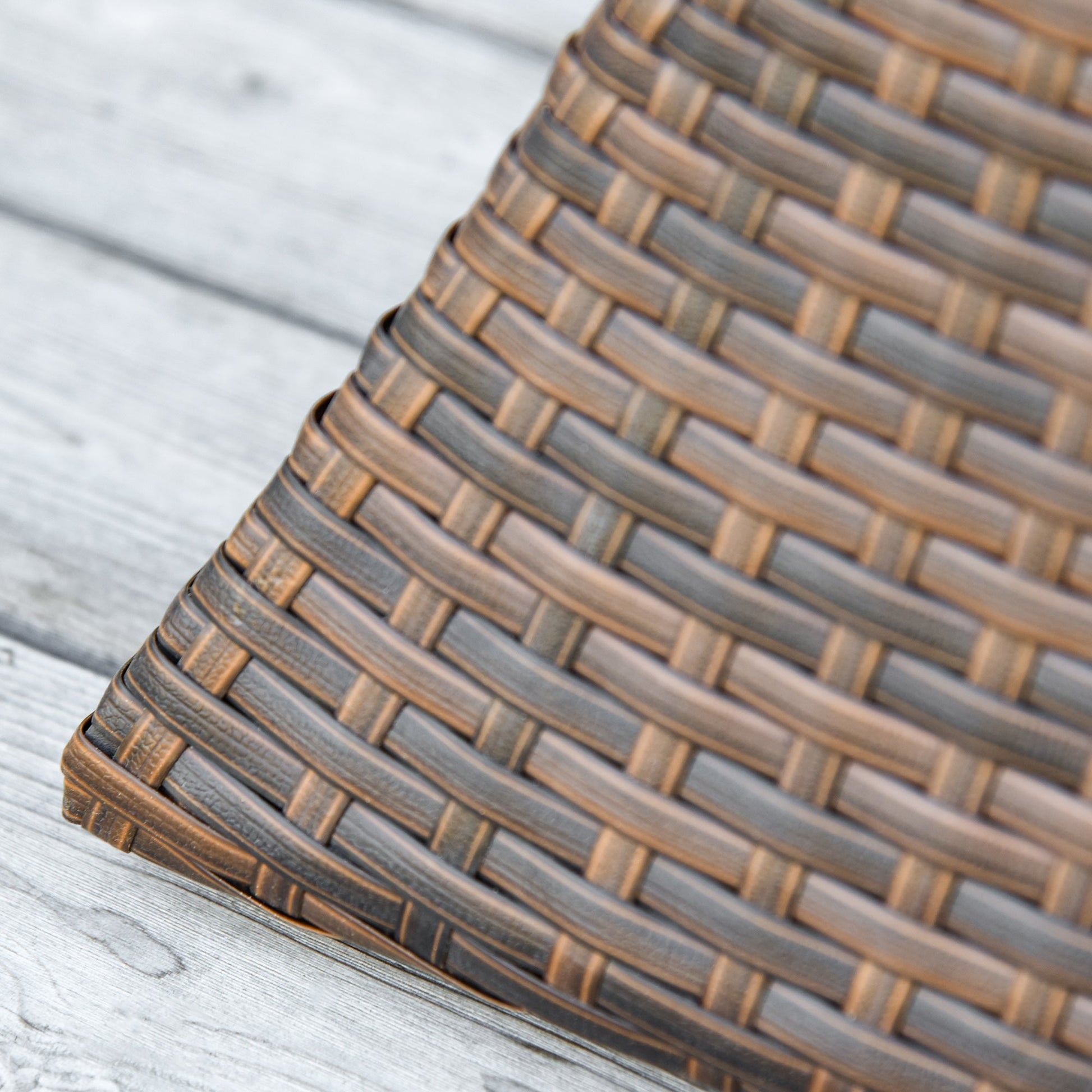 Rattan Wicker Outdoor Coffee Table, All Weather Side Table with Umbrella Hole, 2 Tier Storage Shelf, 21.3" Square End Table for Patio, Garden, Backyard, Mixed Brown