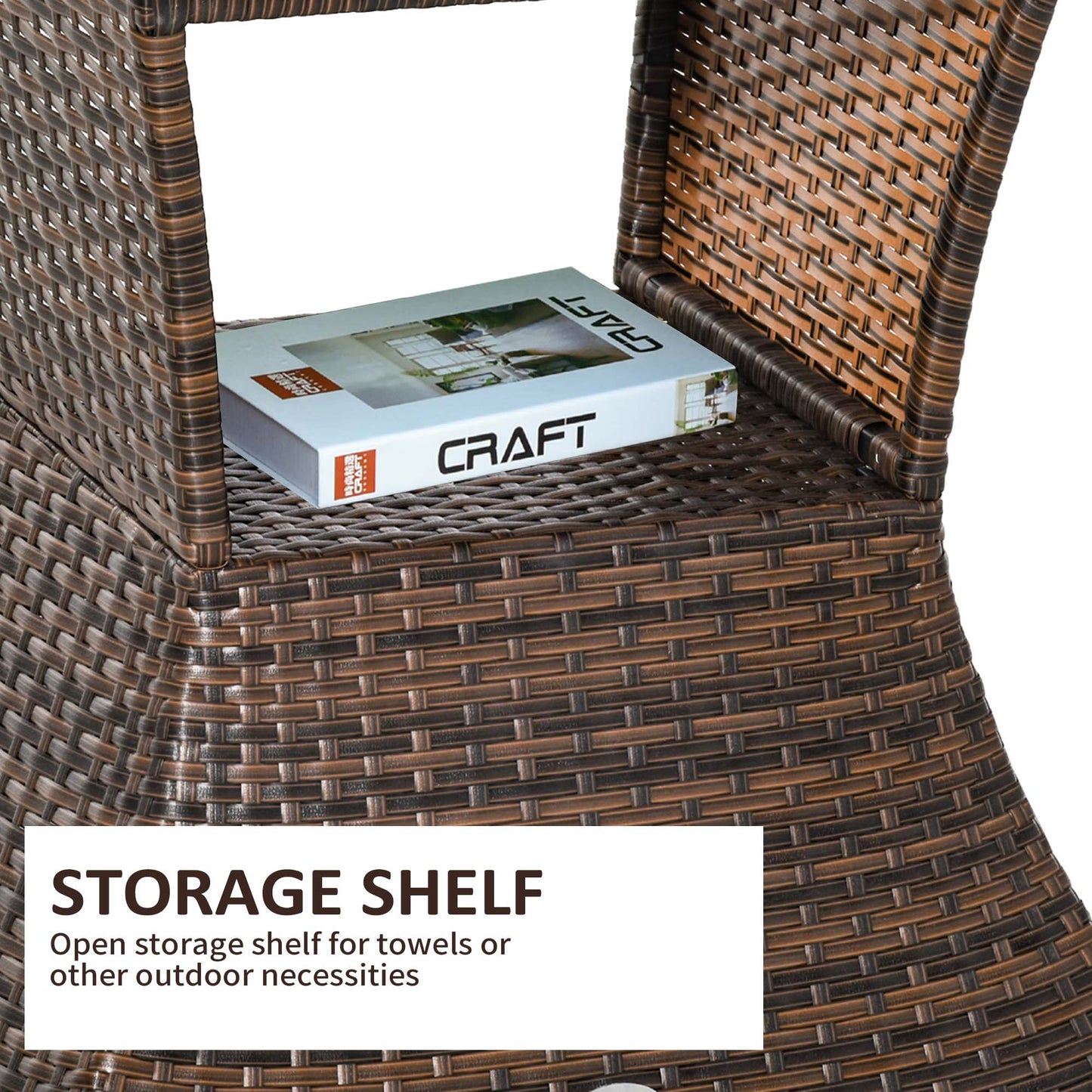Rattan Wicker Outdoor Coffee Table, All Weather Side Table with Umbrella Hole, 2 Tier Storage Shelf, 21.3" Square End Table for Patio, Garden, Backyard, Mixed Brown