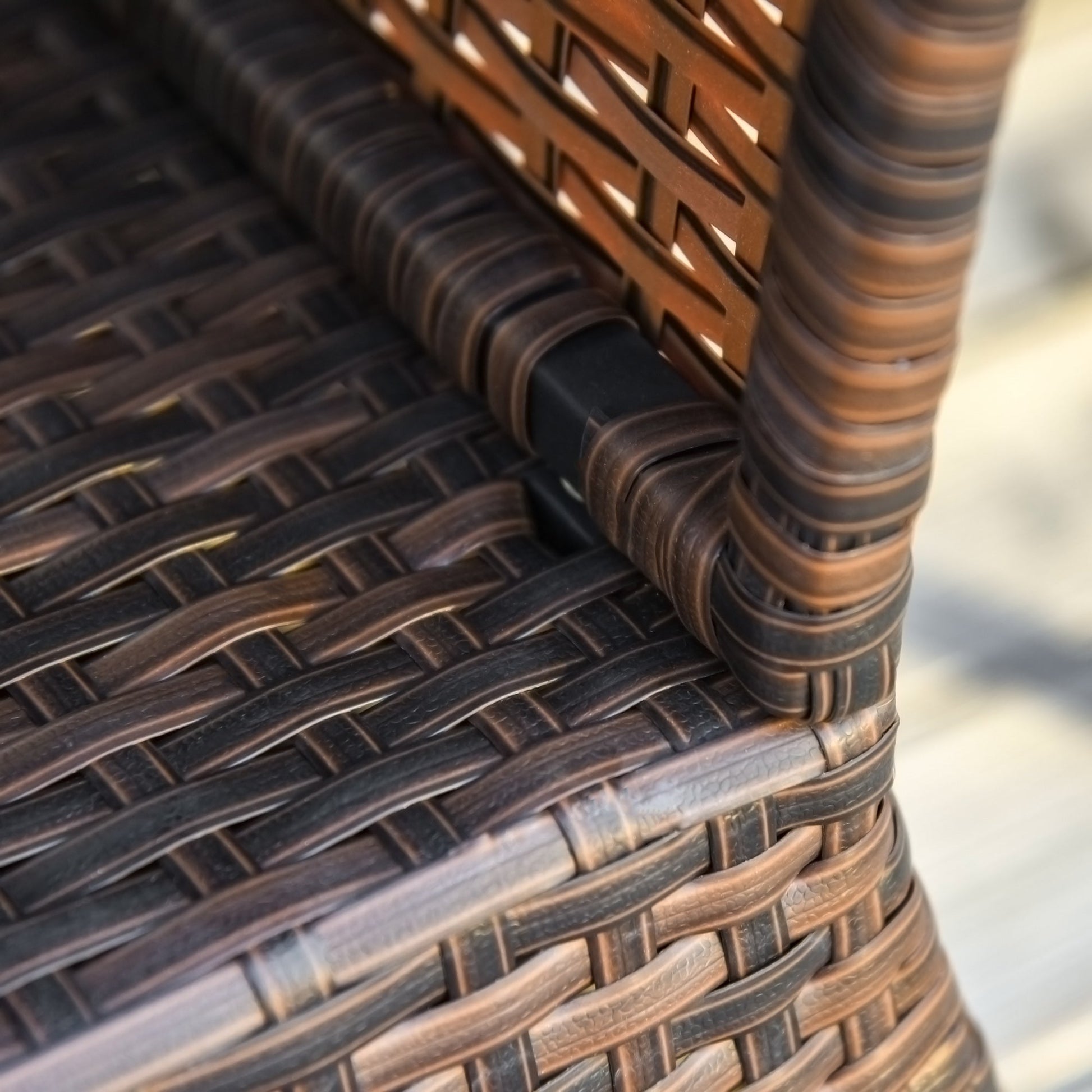 Rattan Wicker Outdoor Coffee Table, All Weather Side Table with Umbrella Hole, 2 Tier Storage Shelf, 21.3" Square End Table for Patio, Garden, Backyard, Mixed Brown