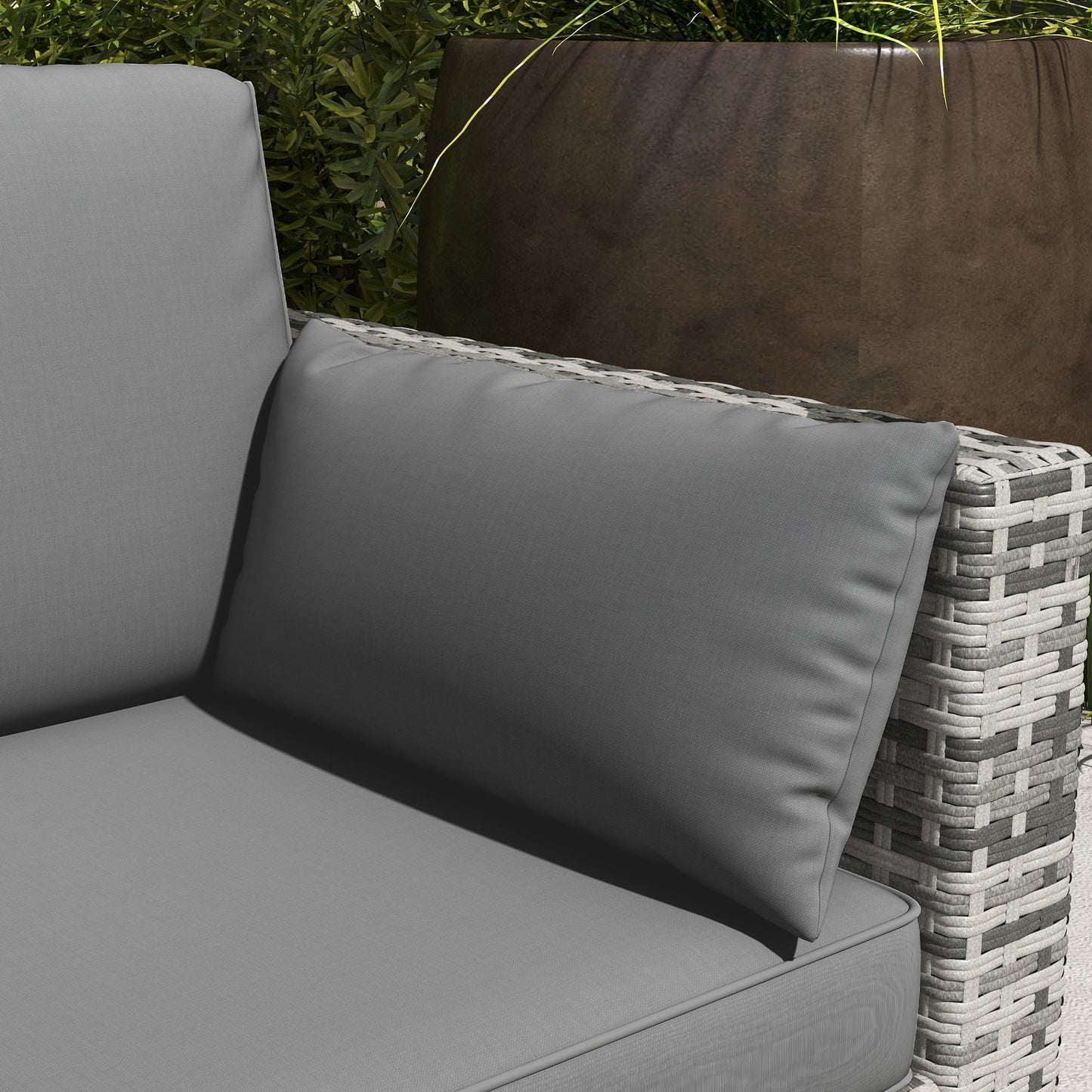 Three-Seater Outdoor Sofa with Cushions, PE Rattan Conversation Patio Wicker Couch Furniture with Pillows for Garden, Poolside, Deck, Balcony, Backyard, Grey
