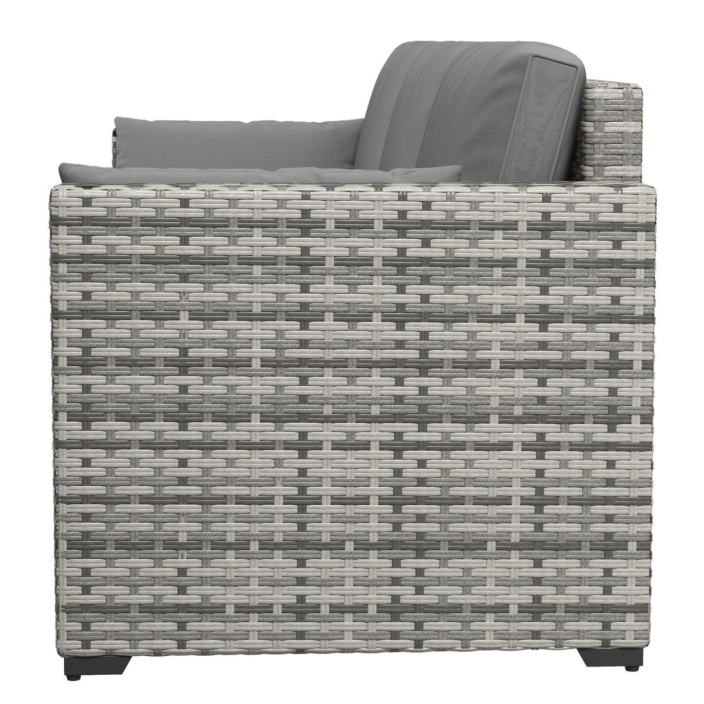Three-Seater Outdoor Sofa with Cushions, PE Rattan Conversation Patio Wicker Couch Furniture with Pillows for Garden, Poolside, Deck, Balcony, Backyard, Grey