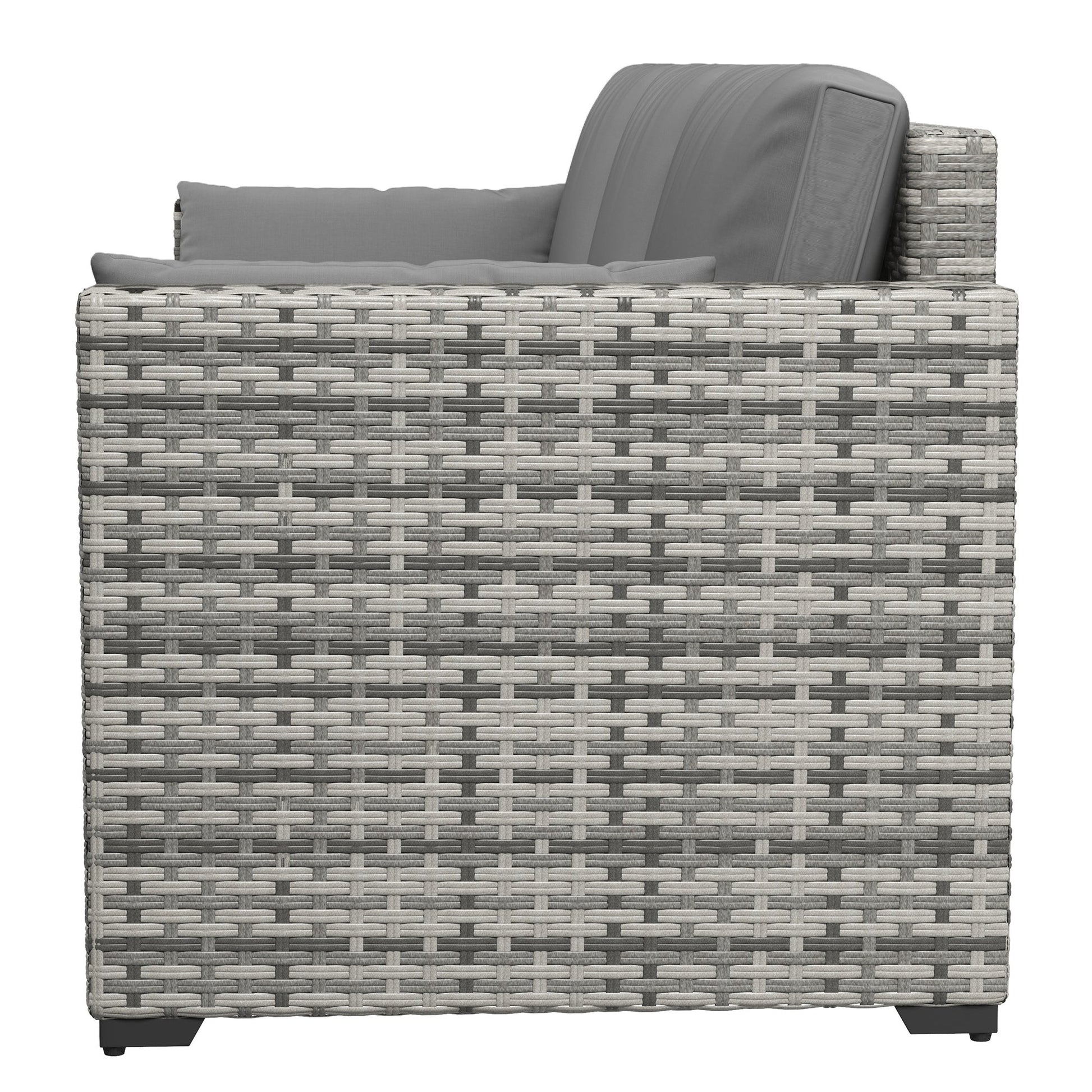 Three-Seater Outdoor Sofa with Cushions, PE Rattan Conversation Patio Wicker Couch Furniture with Pillows for Garden, Poolside, Deck, Balcony, Backyard, Grey