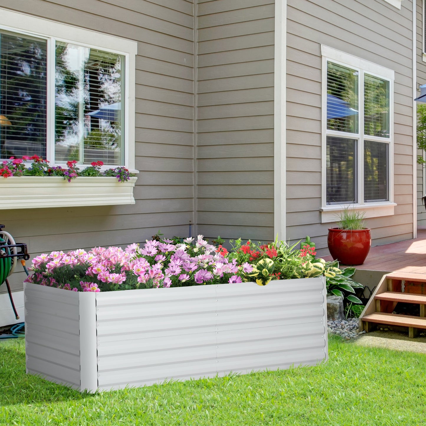 Raised Garden Bed, 6' x 3' x 2' Galvanized Steel Planters for Outdoor Plants with Multi-reinforced Rods for Vegetables, Flowers and Herbs, Light Grey