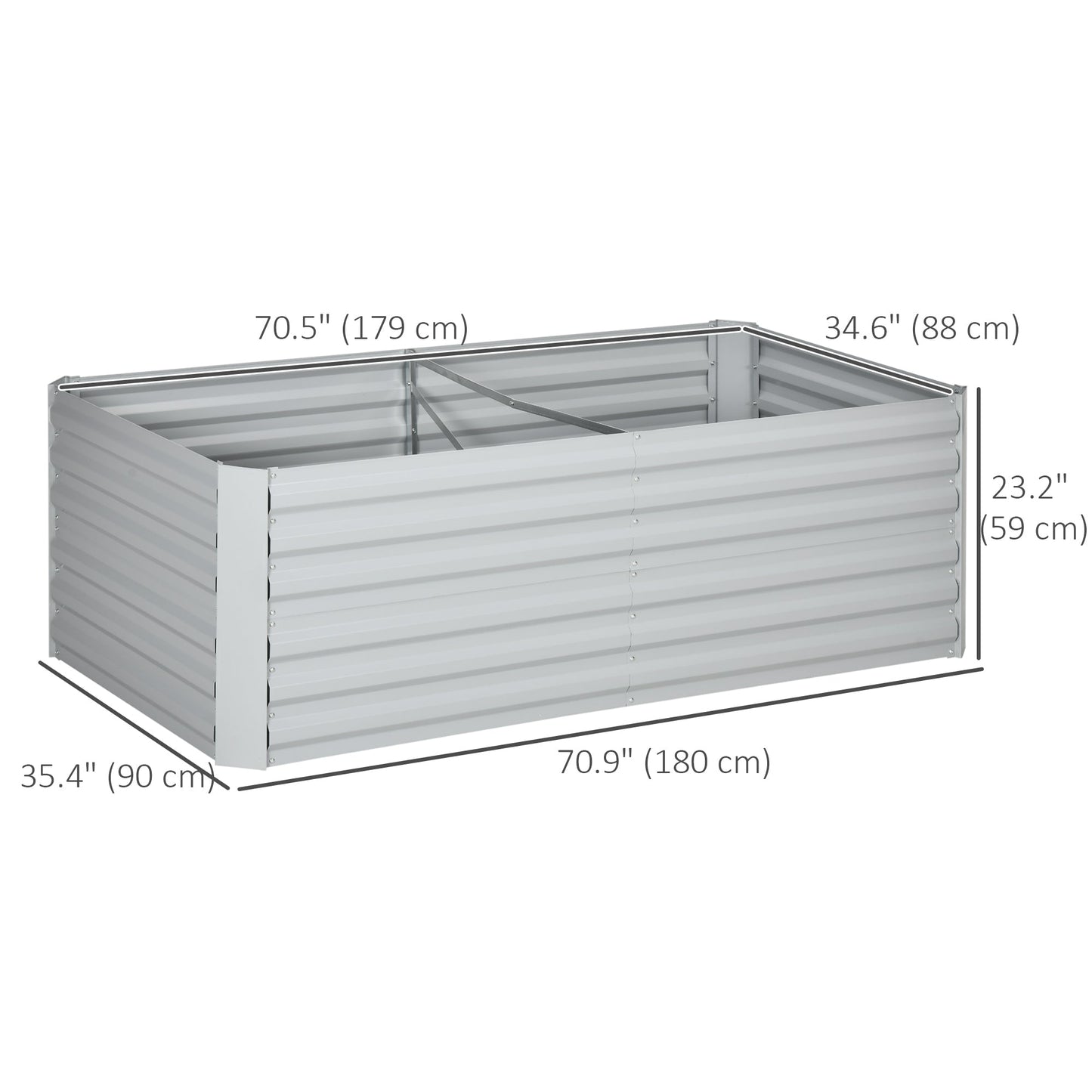 Raised Garden Bed, 6' x 3' x 2' Galvanized Steel Planters for Outdoor Plants with Multi-reinforced Rods for Vegetables, Flowers and Herbs, Light Grey