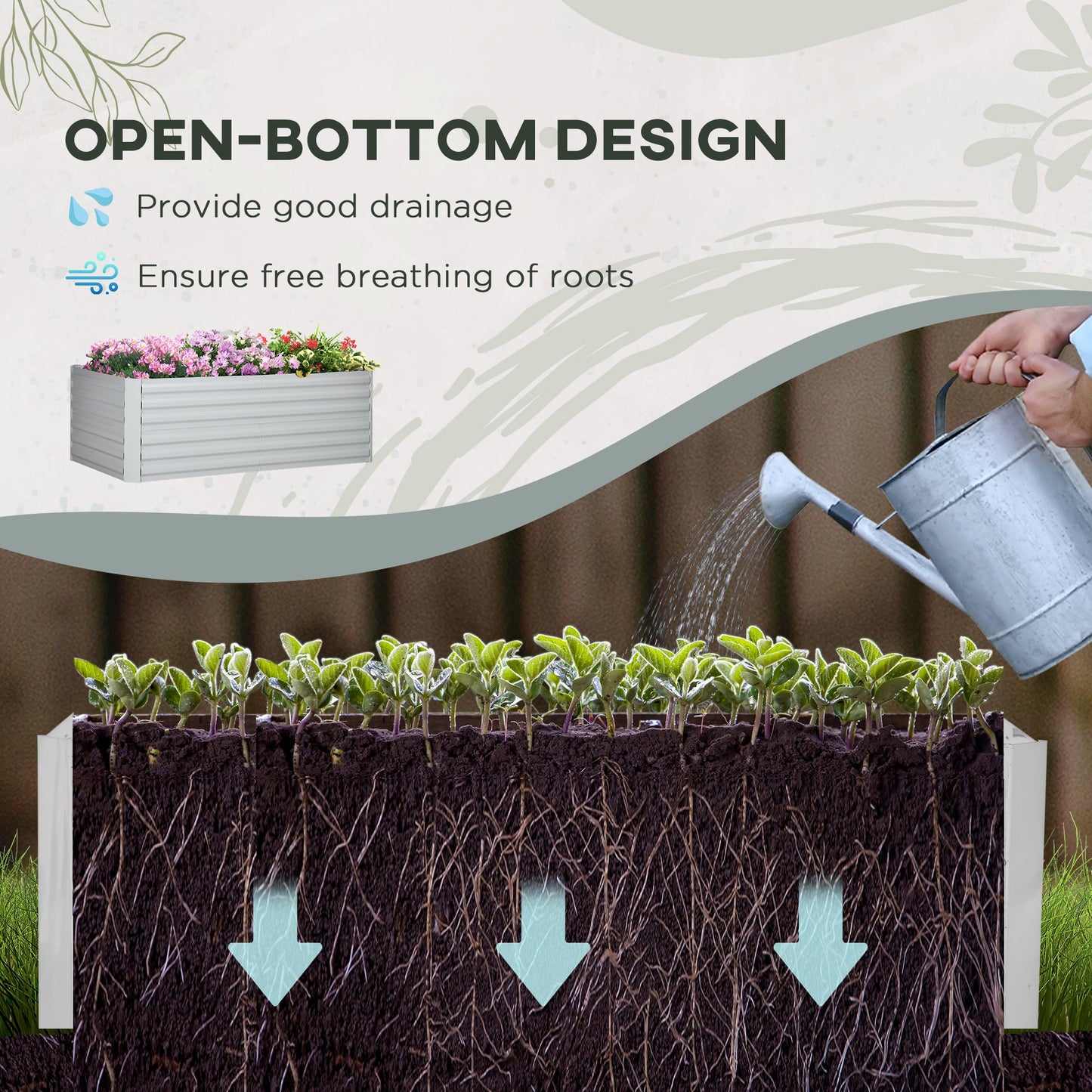Raised Garden Bed, 6' x 3' x 2' Galvanized Steel Planters for Outdoor Plants with Multi-reinforced Rods for Vegetables, Flowers and Herbs, Light Grey