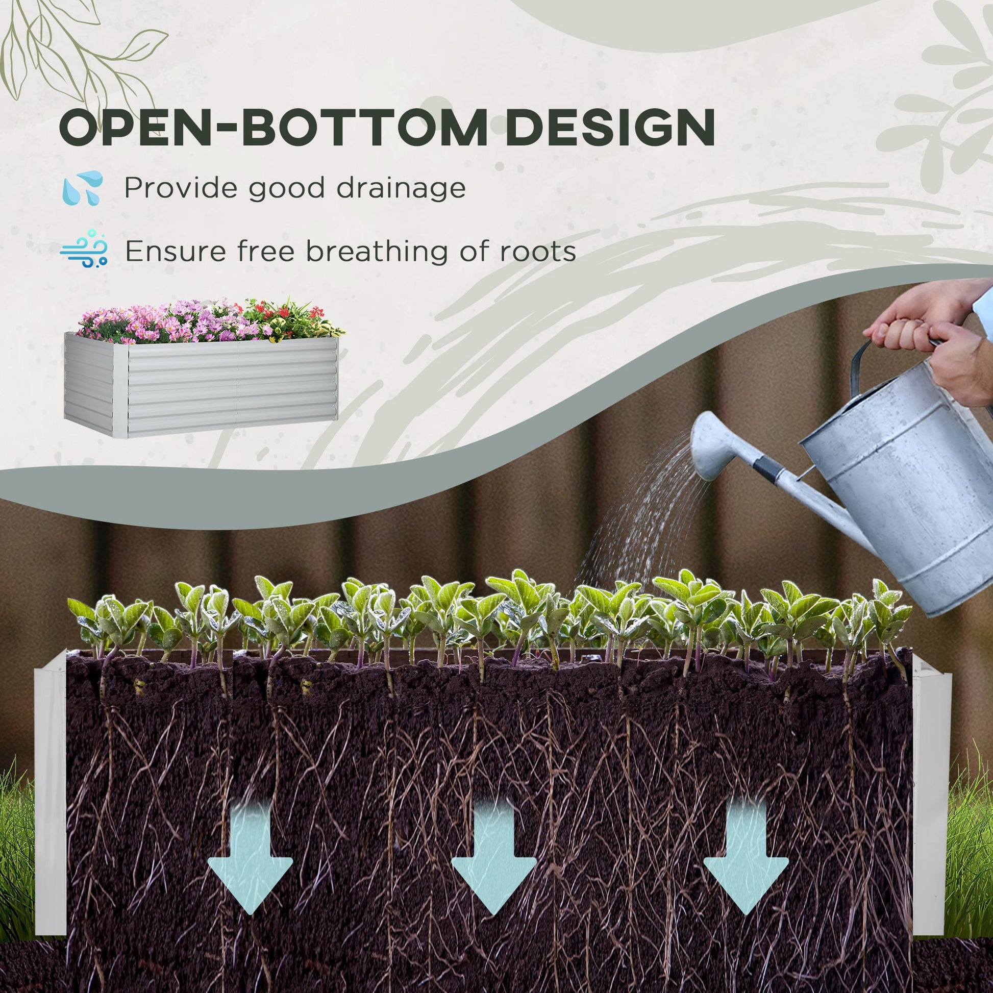 Raised Garden Bed, 6' x 3' x 2' Galvanized Steel Planters for Outdoor Plants with Multi-reinforced Rods for Vegetables, Flowers and Herbs, Light Grey