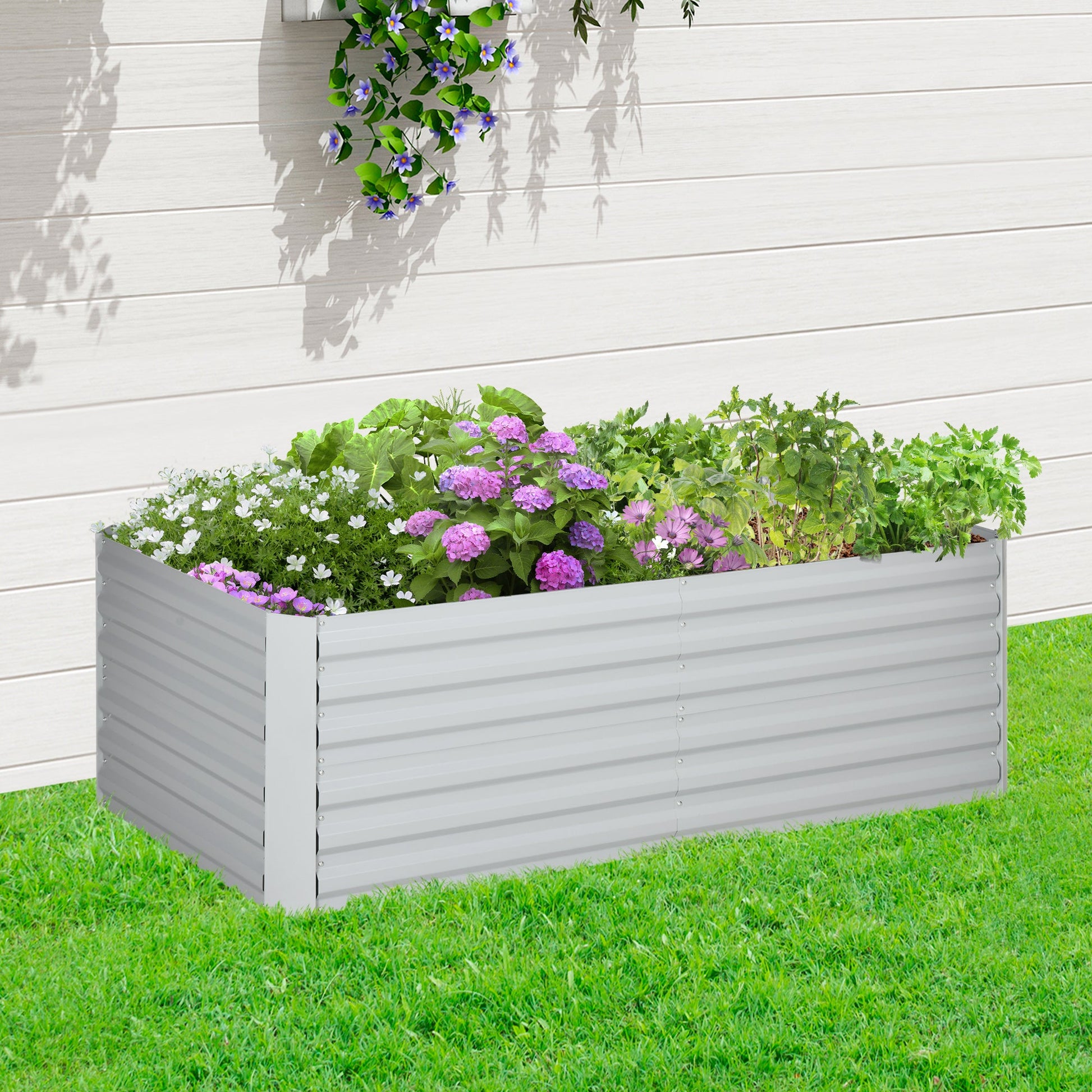 Raised Garden Bed, 6' x 3' x 2' Galvanized Steel Planters for Outdoor Plants with Multi-reinforced Rods for Vegetables, Flowers and Herbs, Light Grey