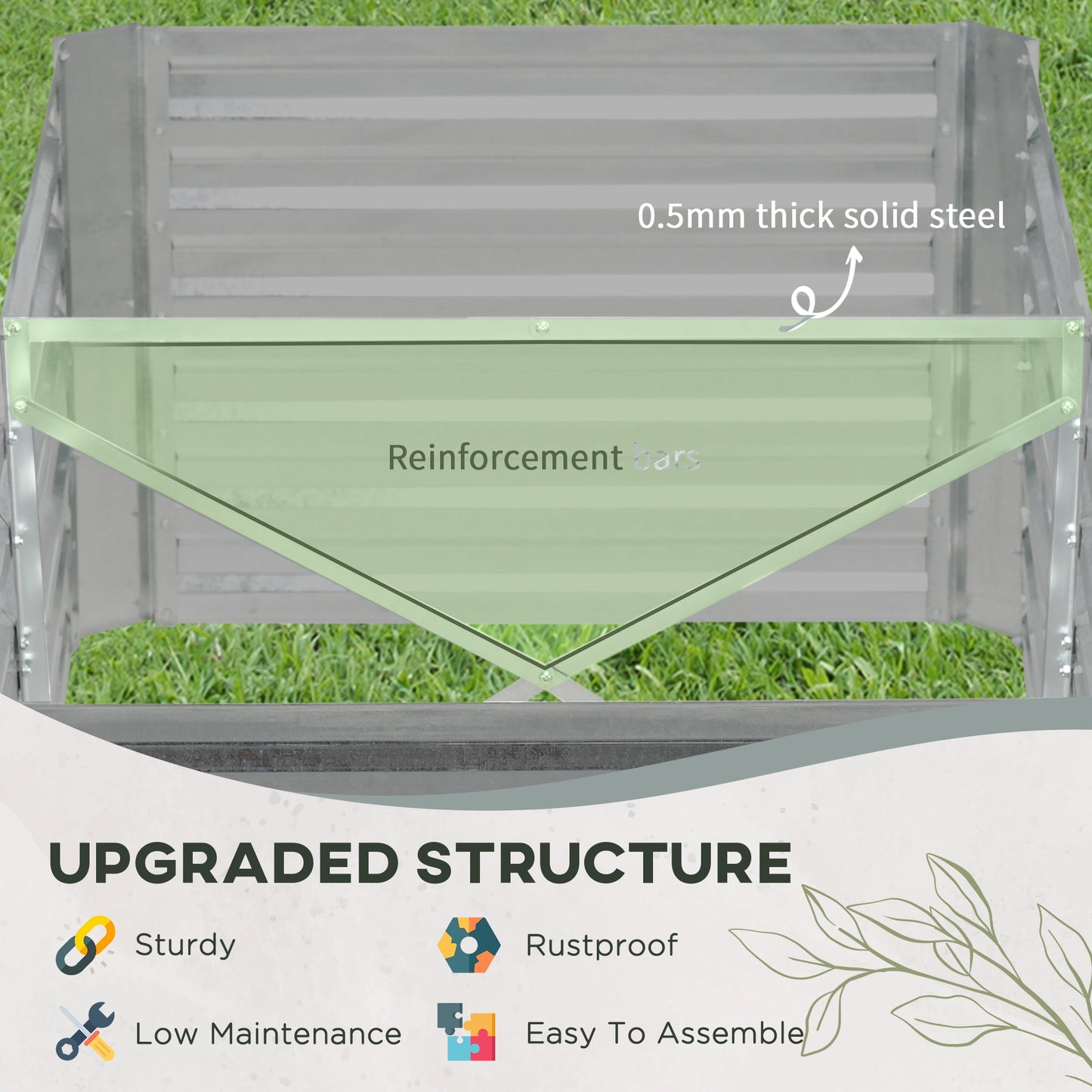 Raised Garden Bed, 6' x 3' x 2' Galvanized Steel Planters for Outdoor Plants with Multi-reinforced Rods for Vegetables, Flowers and Herbs, Light Grey