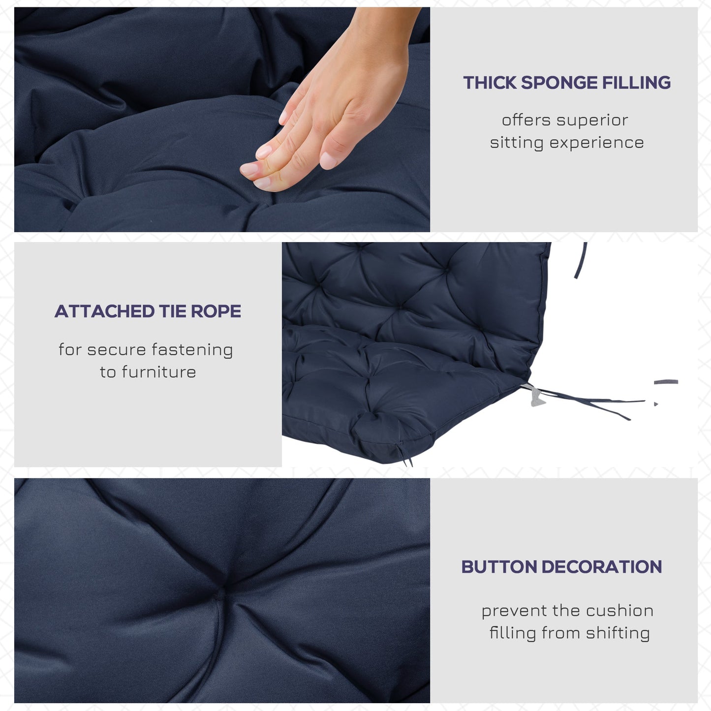2 Seater Garden Bench Cushions, Thick Outdoor Non-Slip 2 Seater Soft Pad With Backrest for Garden Patio, 52" x 43" x 4", Navy Blue