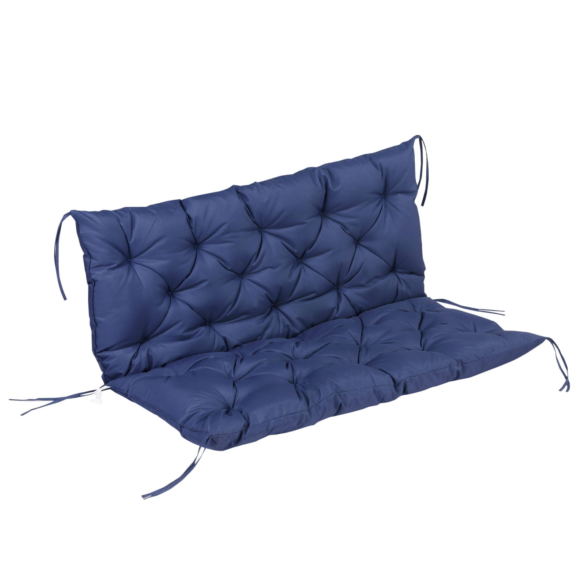 2 Seater Garden Bench Cushions, Thick Outdoor Non-Slip 2 Seater Soft Pad With Backrest for Garden Patio, 52" x 43" x 4", Navy Blue