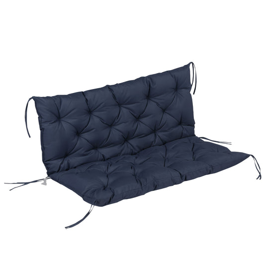 2 Seater Garden Bench Cushions, Thick Outdoor Non-Slip 2 Seater Soft Pad With Backrest for Garden Patio, 52" x 43" x 4", Navy Blue