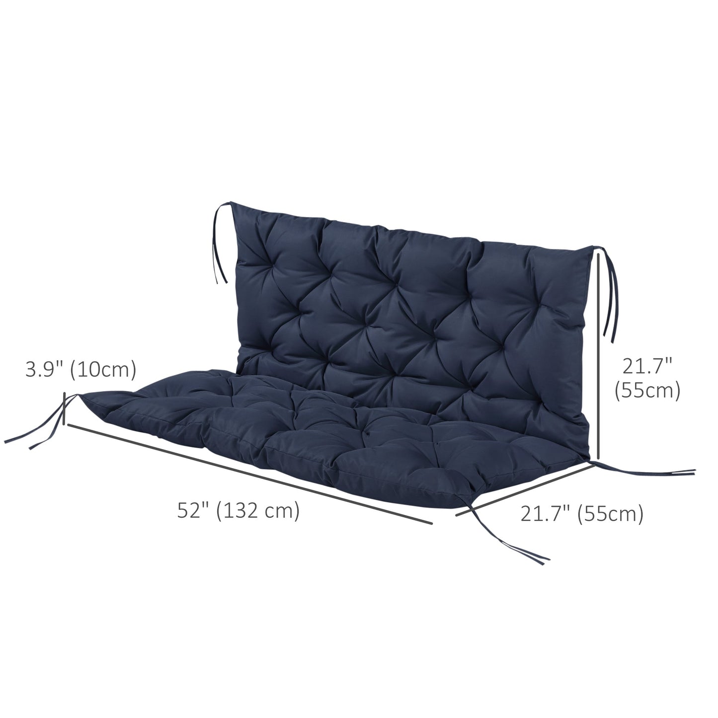 2 Seater Garden Bench Cushions, Thick Outdoor Non-Slip 2 Seater Soft Pad With Backrest for Garden Patio, 52" x 43" x 4", Navy Blue