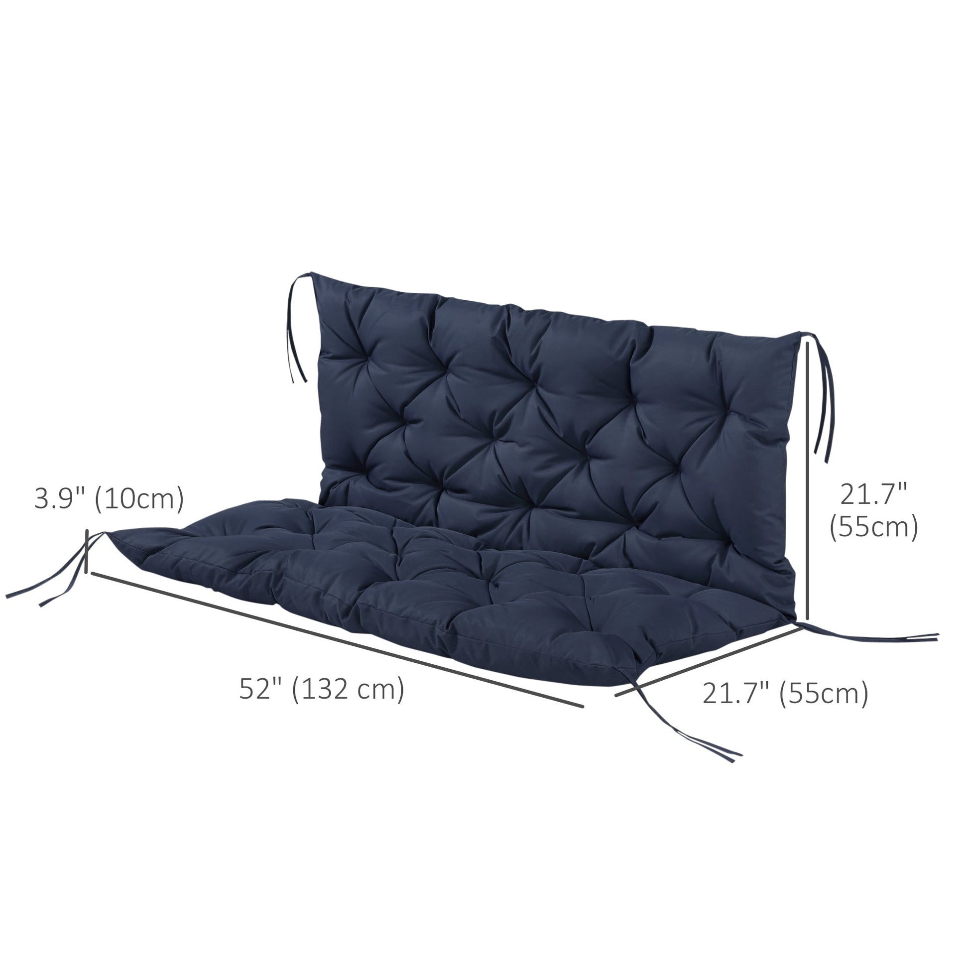 2 Seater Garden Bench Cushions, Thick Outdoor Non-Slip 2 Seater Soft Pad With Backrest for Garden Patio, 52" x 43" x 4", Navy Blue