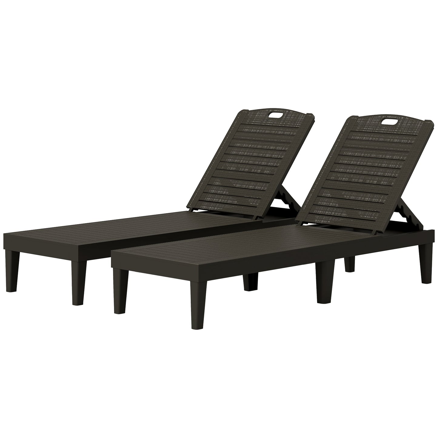 Outdoor Chaise Lounge Chairs Set of 2, Waterproof Resin Reclining Chaise Loungers with 4-Position Adjustable Backrest, Sun Tanning Chair Set for Backyard, Beach, Black